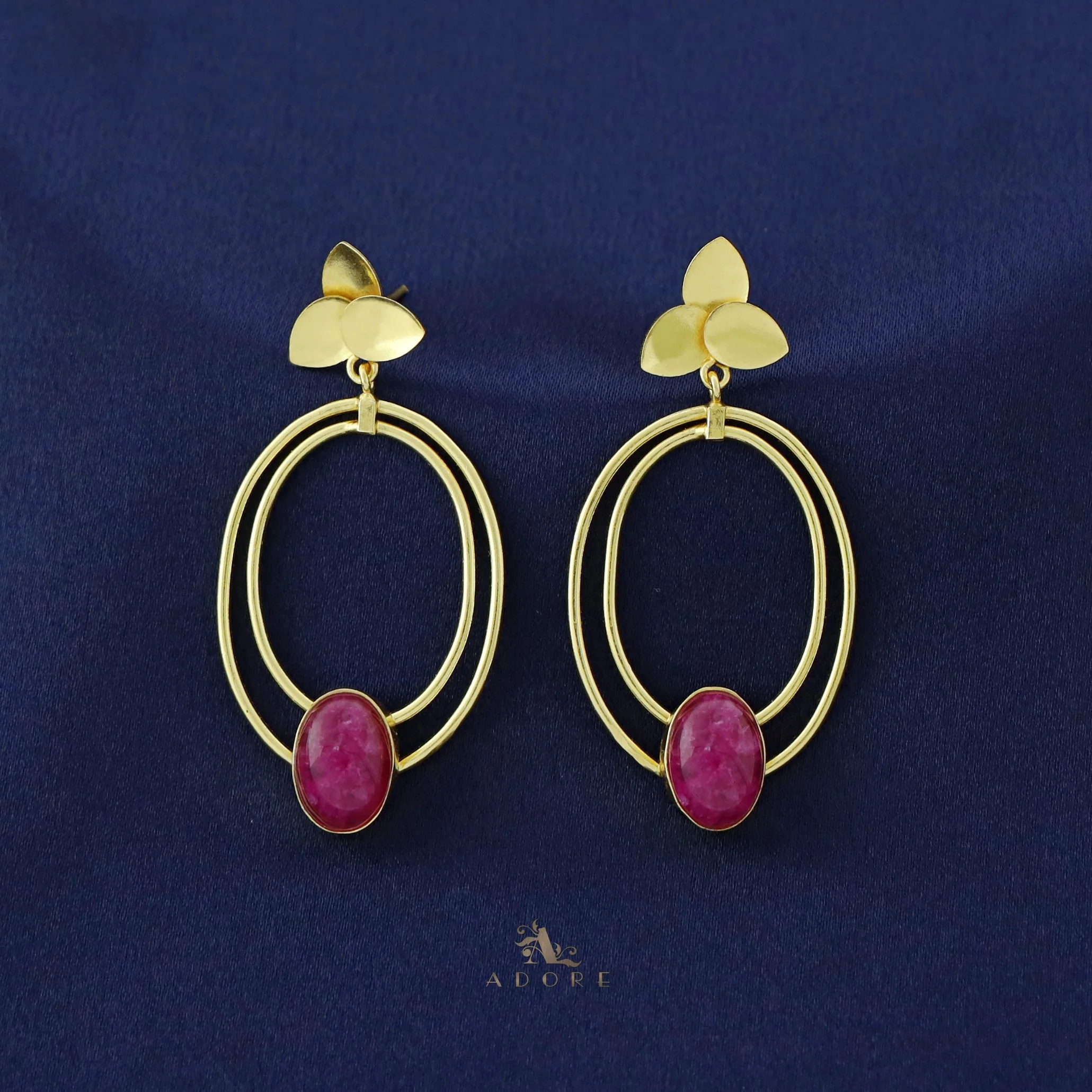 Ameya Tri Leaf Dual Oval Glossy Earring - Image 3