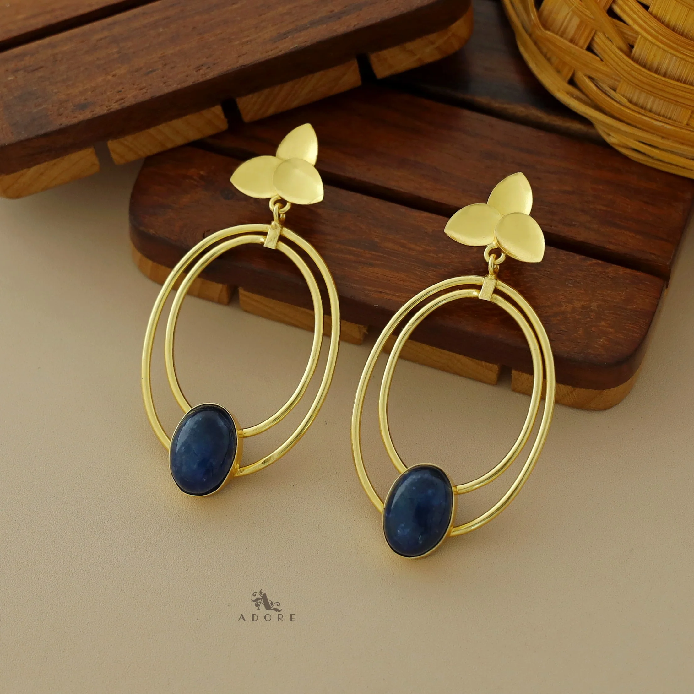 Ameya Tri Leaf Dual Oval Glossy Earring - Image 5