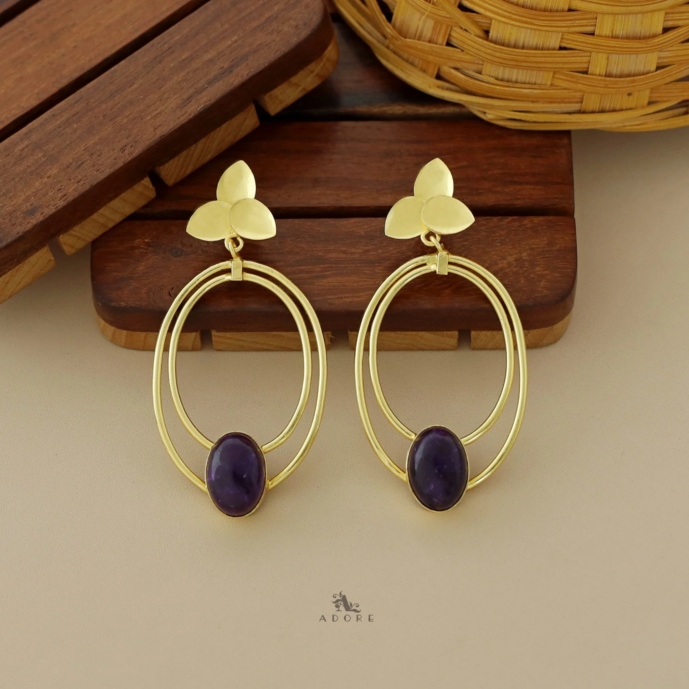 Ameya Tri Leaf Dual Oval Glossy Earring - Image 6