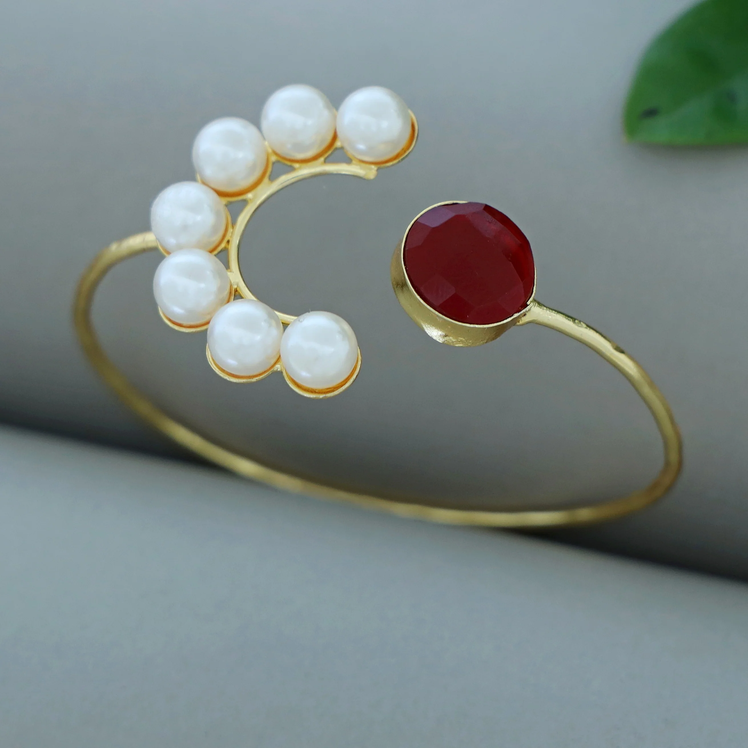 Amika Glossy + Raw Stone Pearl Bangle - Image 10