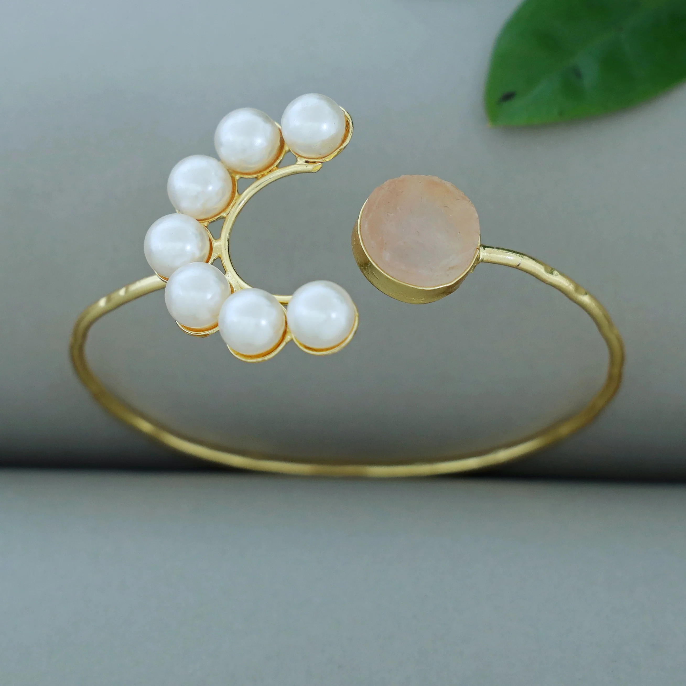 Amika Glossy + Raw Stone Pearl Bangle - Image 3
