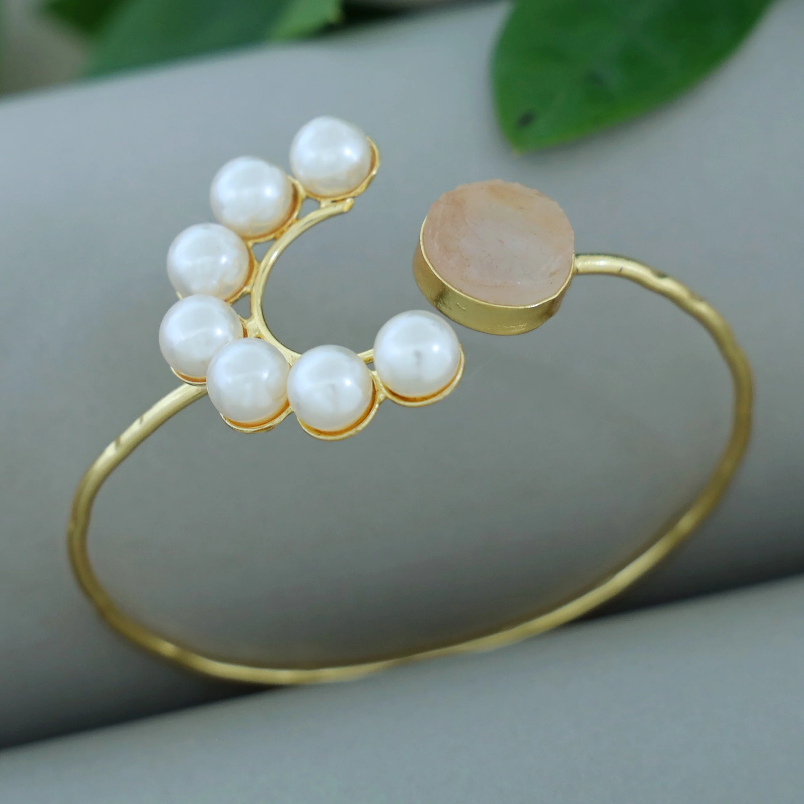 Amika Glossy + Raw Stone Pearl Bangle - Image 6