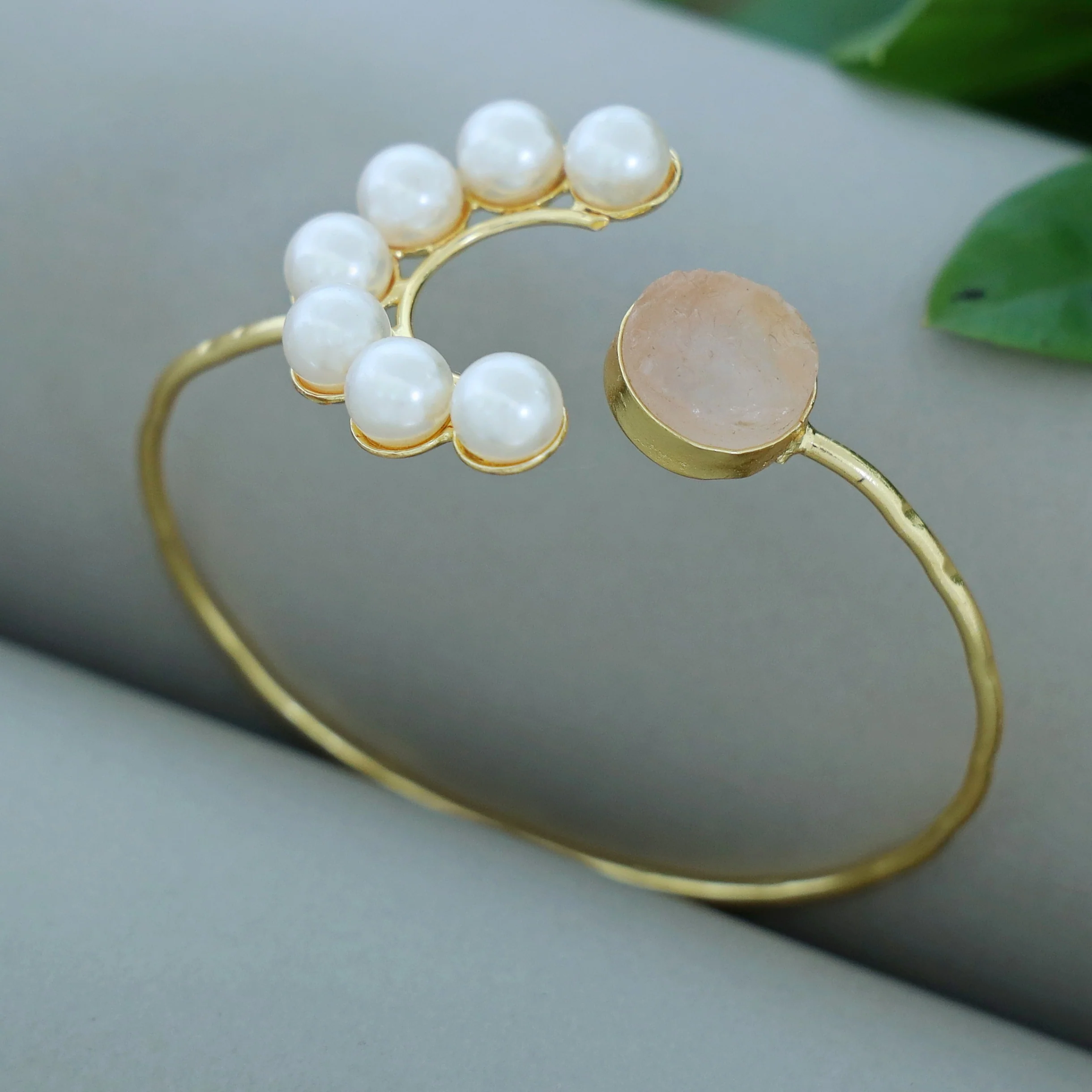 Amika Glossy + Raw Stone Pearl Bangle - Image 7