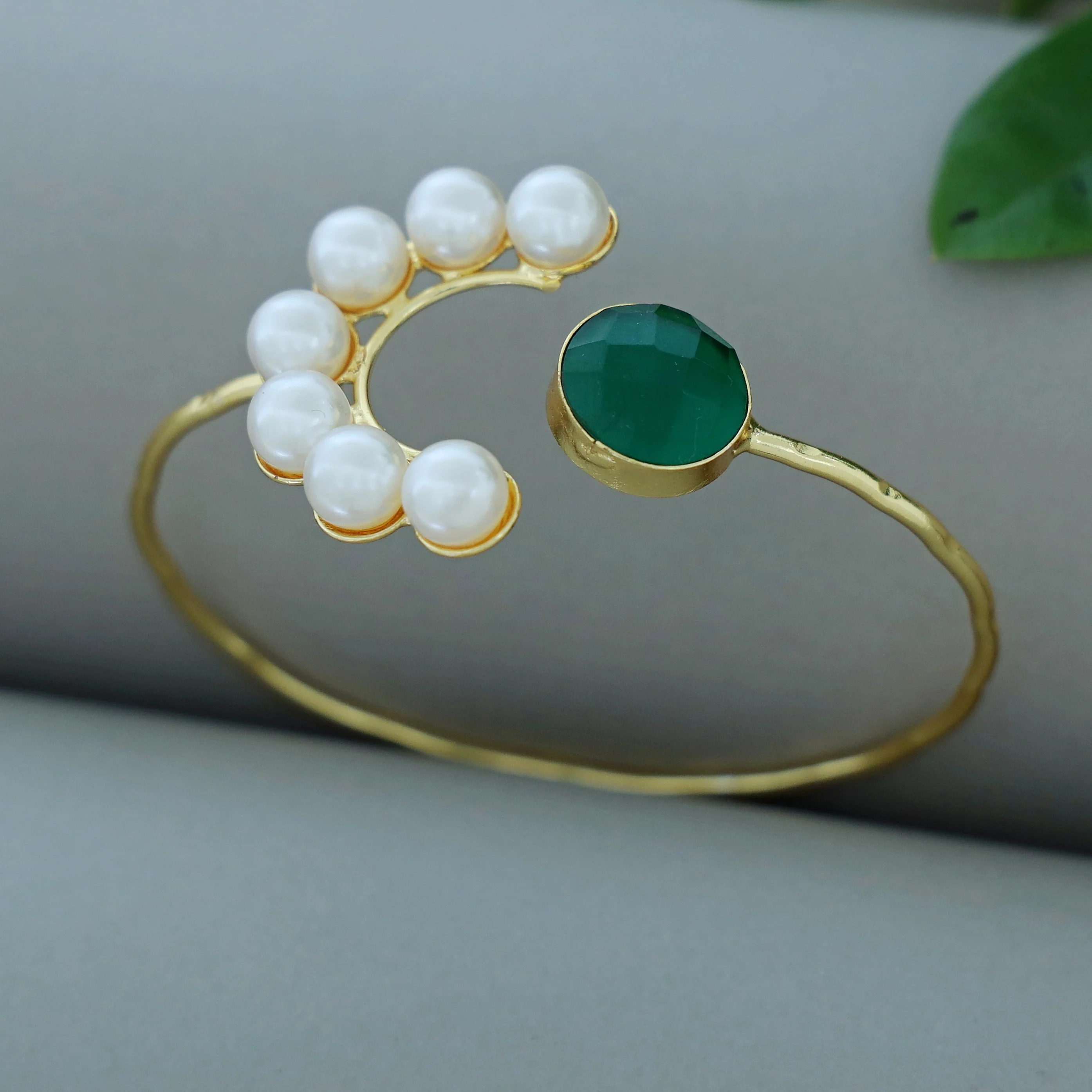 Amika Glossy + Raw Stone Pearl Bangle - Image 8