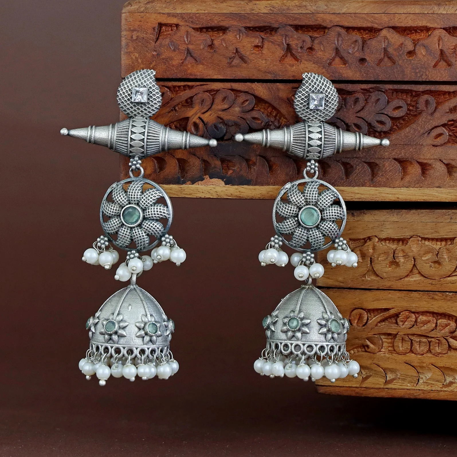 Amira Flower Pearl Jhumka - Image 4