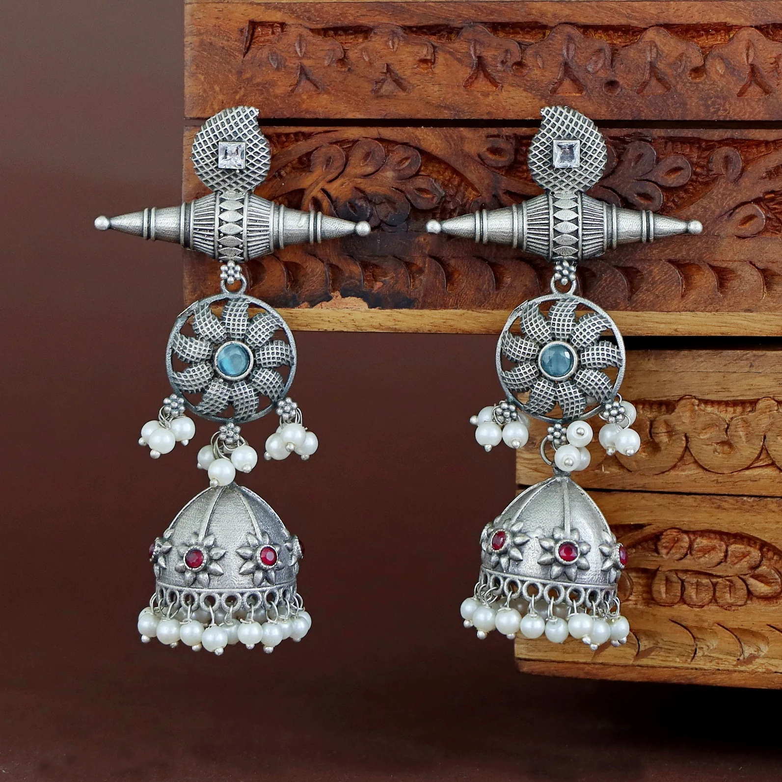 Amira Flower Pearl Jhumka - Image 5