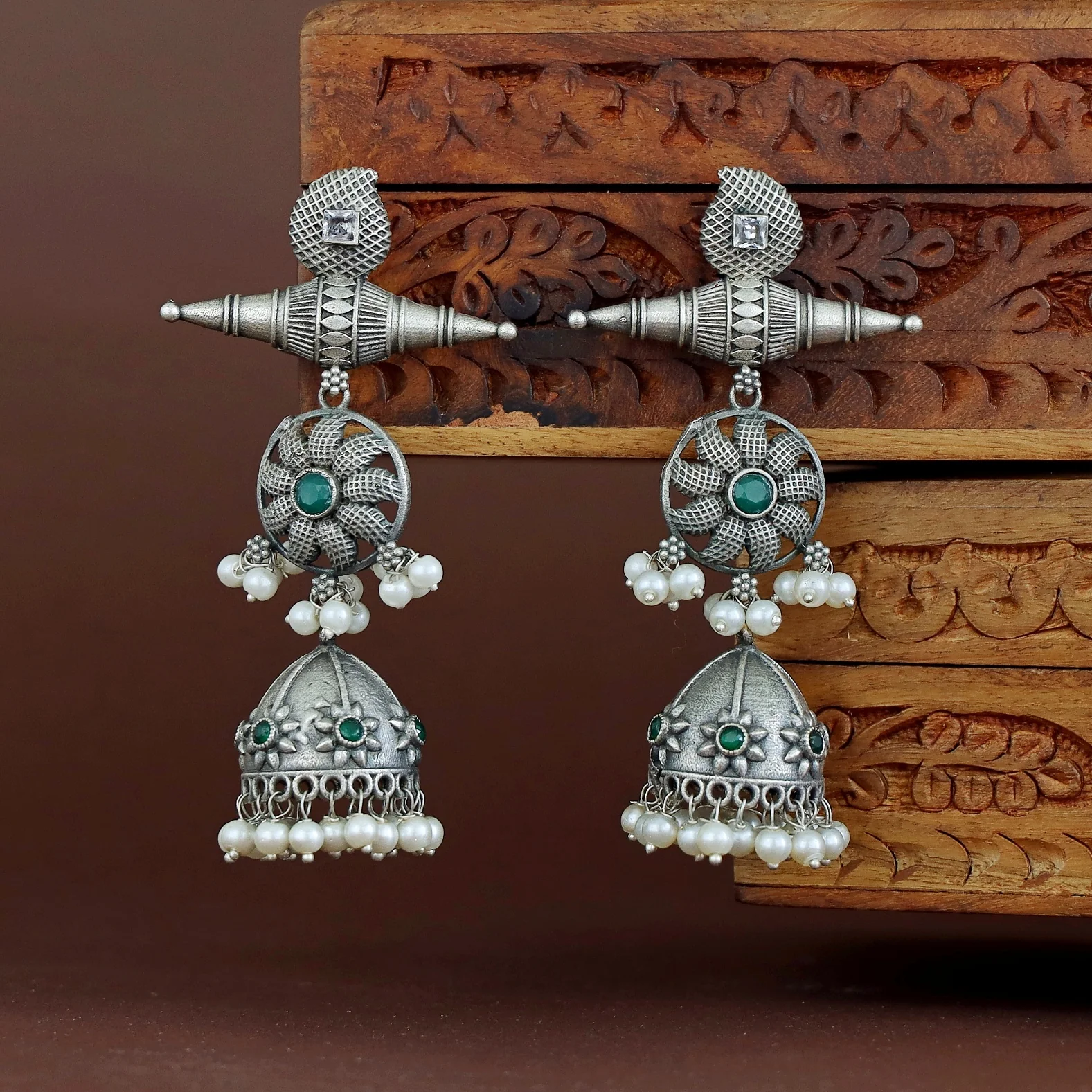 Amira Flower Pearl Jhumka - Image 6