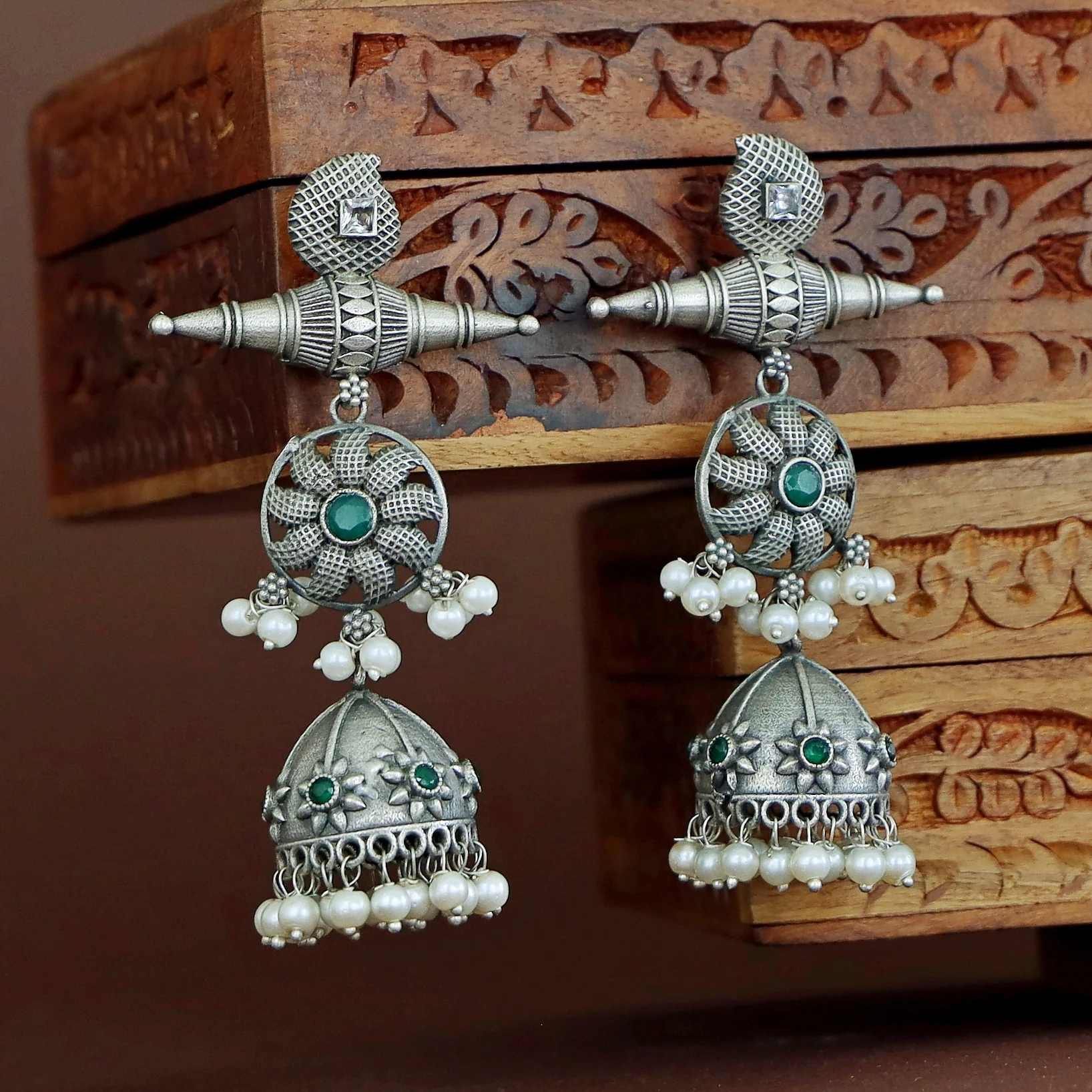 Amira Flower Pearl Jhumka - Image 7