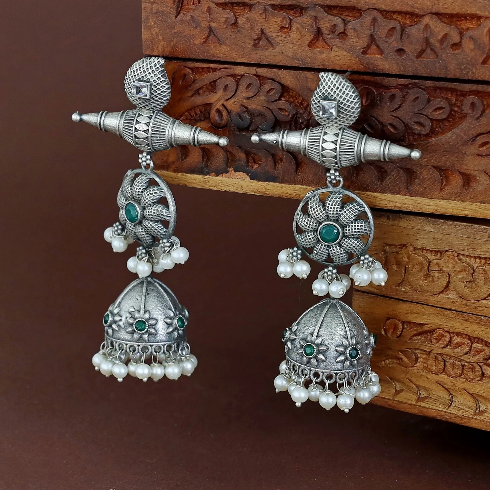 Amira Flower Pearl Jhumka - Image 8