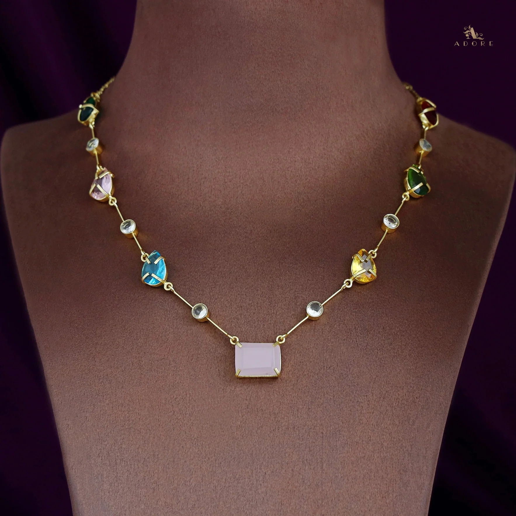 Amyra Multi Shape Glossy Stone Neckpiece - Image 3