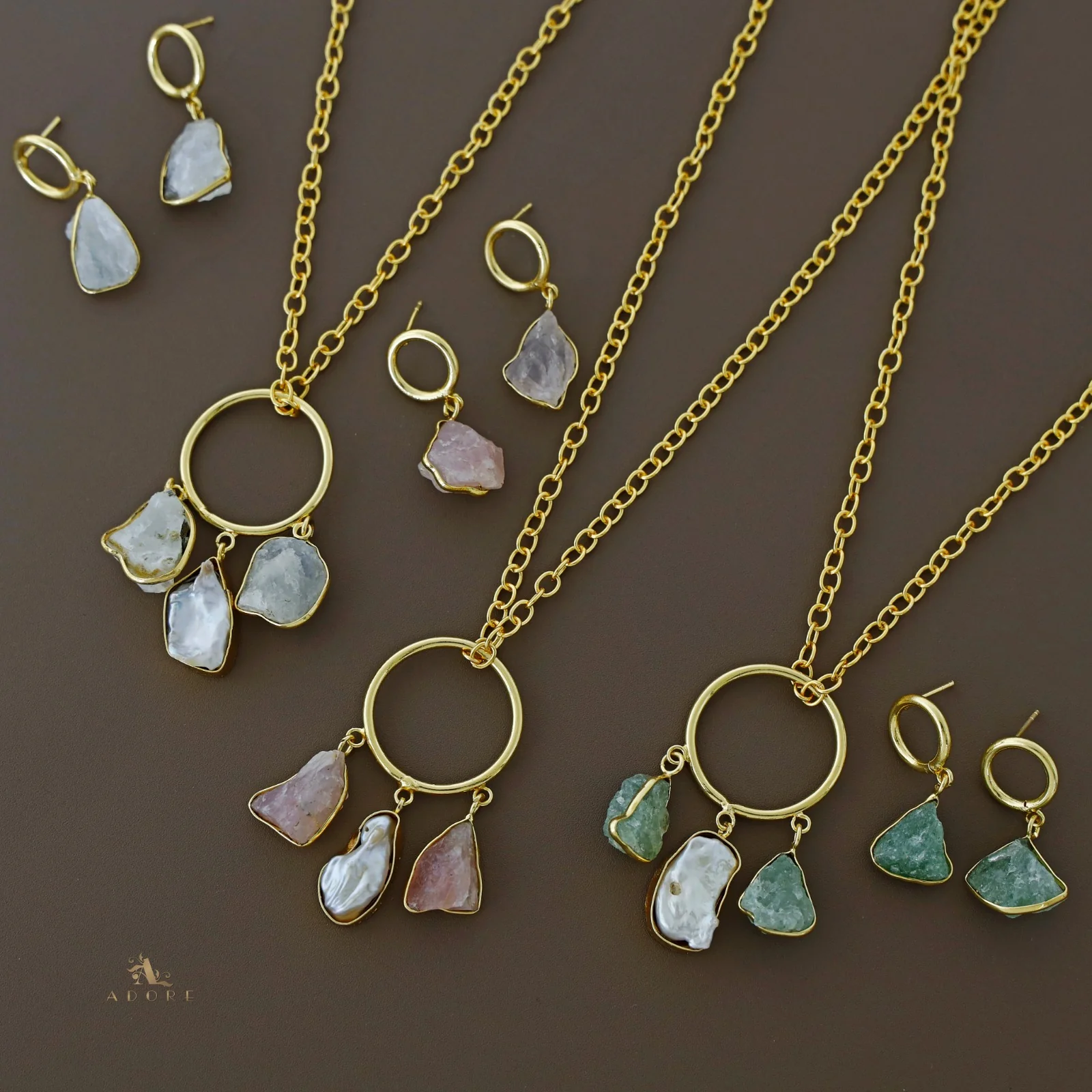 Anabella Raw Stone + Baroque Circle Neckpiece With Earring - Image 3