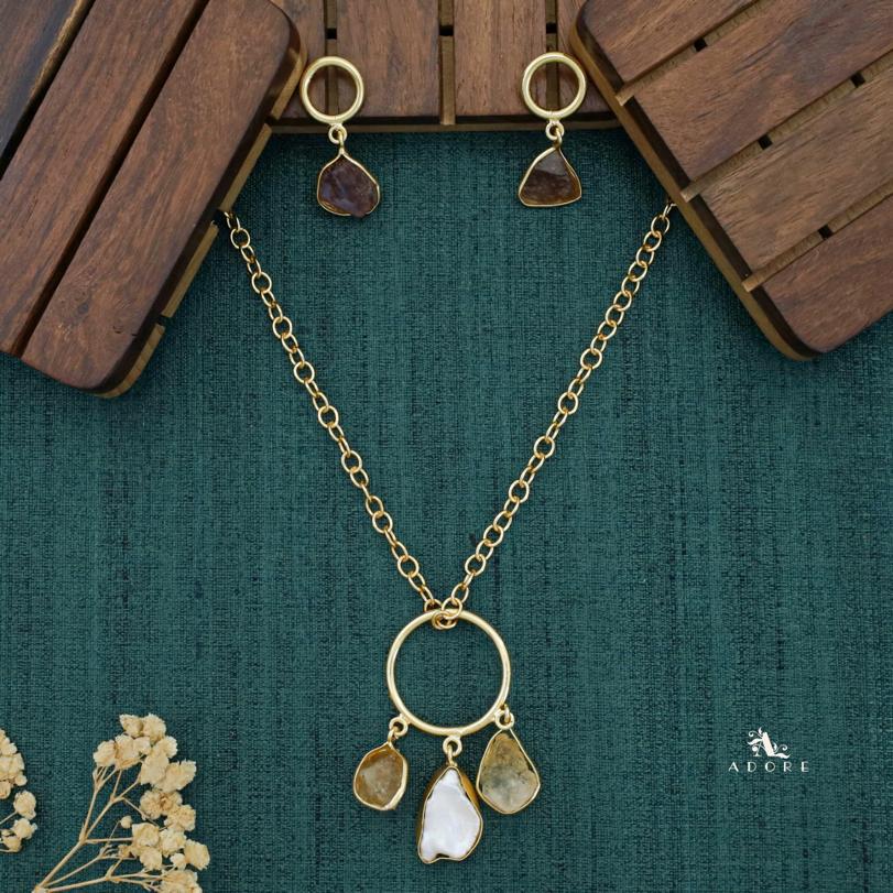 Anabella Raw Stone + Baroque Circle Neckpiece With Earring - Image 5
