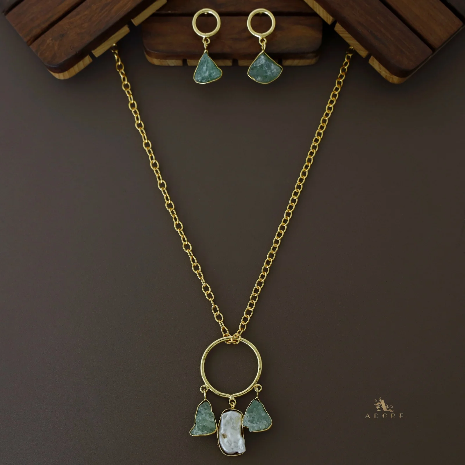 Anabella Raw Stone + Baroque Circle Neckpiece With Earring - Image 9