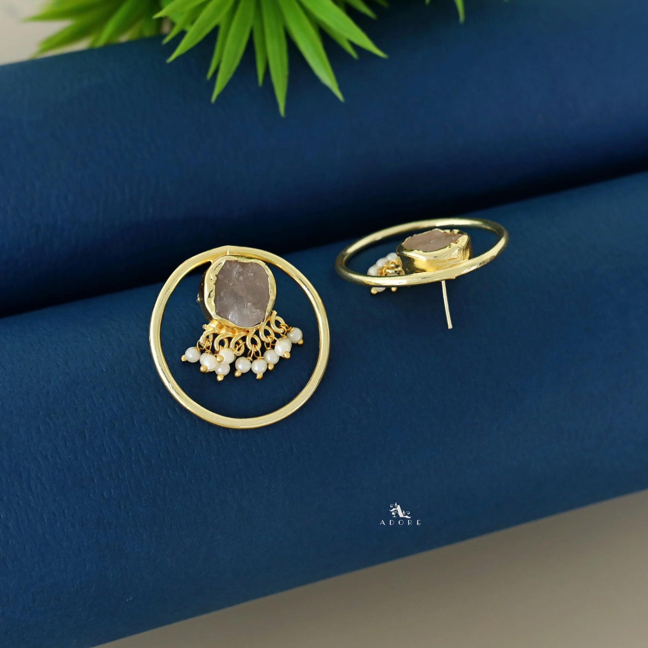Anamika Golden Circle Pearl Cluster Raw Stone Earring - Image 10