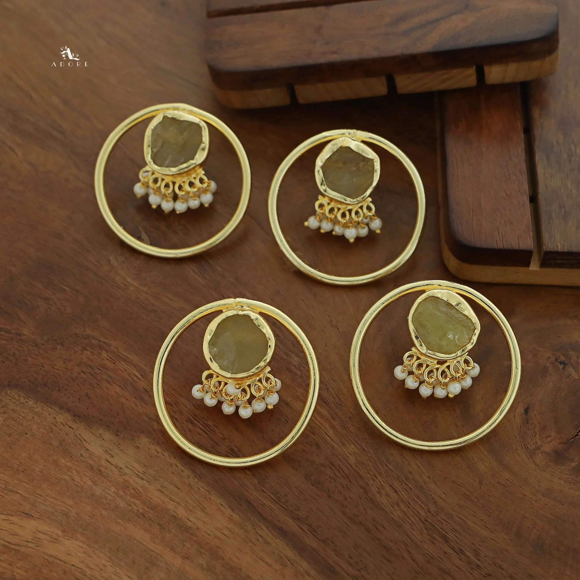 Anamika Golden Circle Pearl Cluster Raw Stone Earring - Image 11