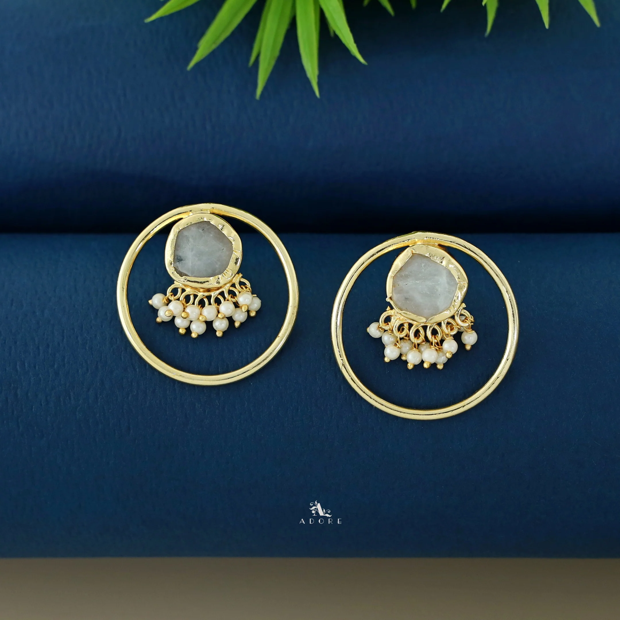 Anamika Golden Circle Pearl Cluster Raw Stone Earring - Image 3