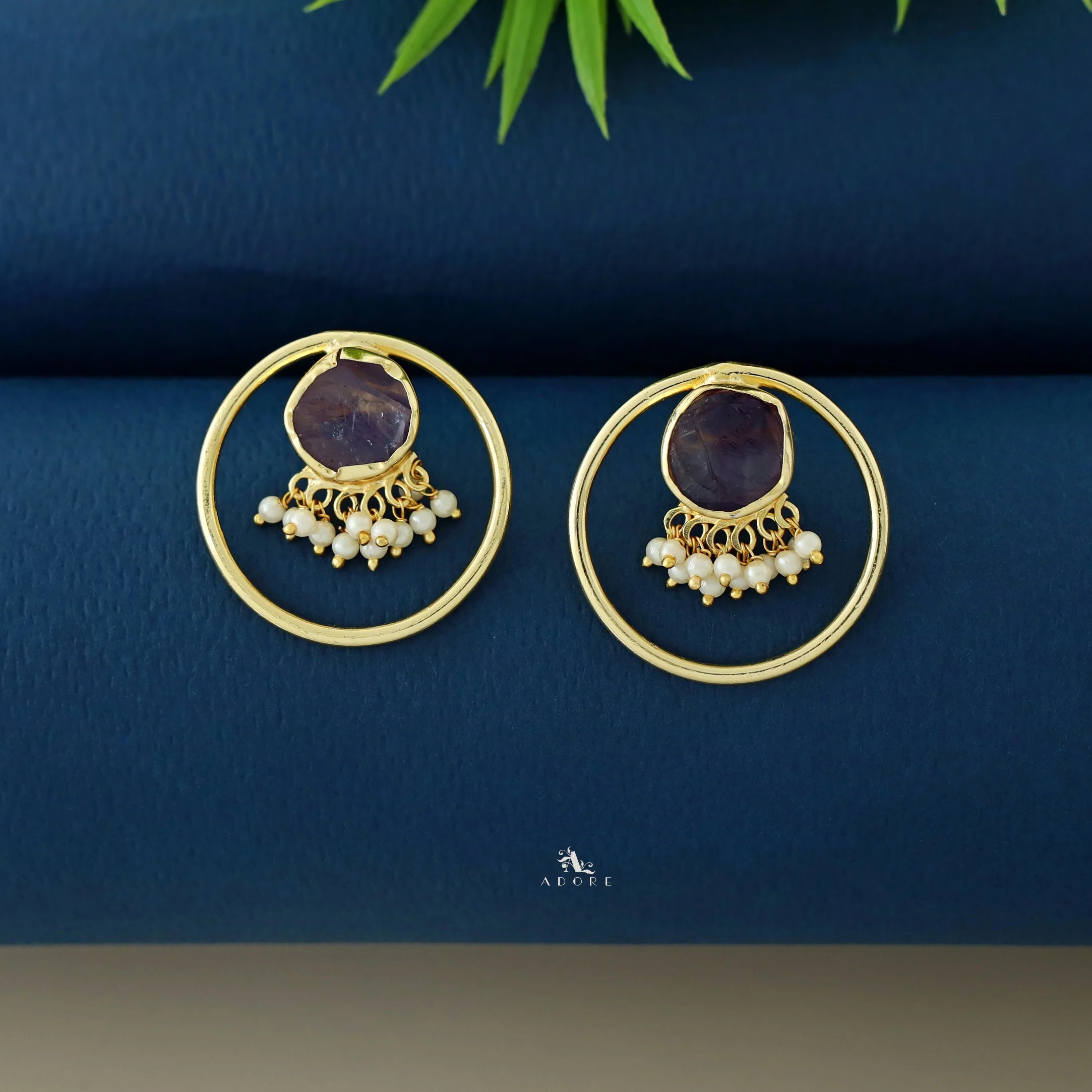 Anamika Golden Circle Pearl Cluster Raw Stone Earring - Image 4