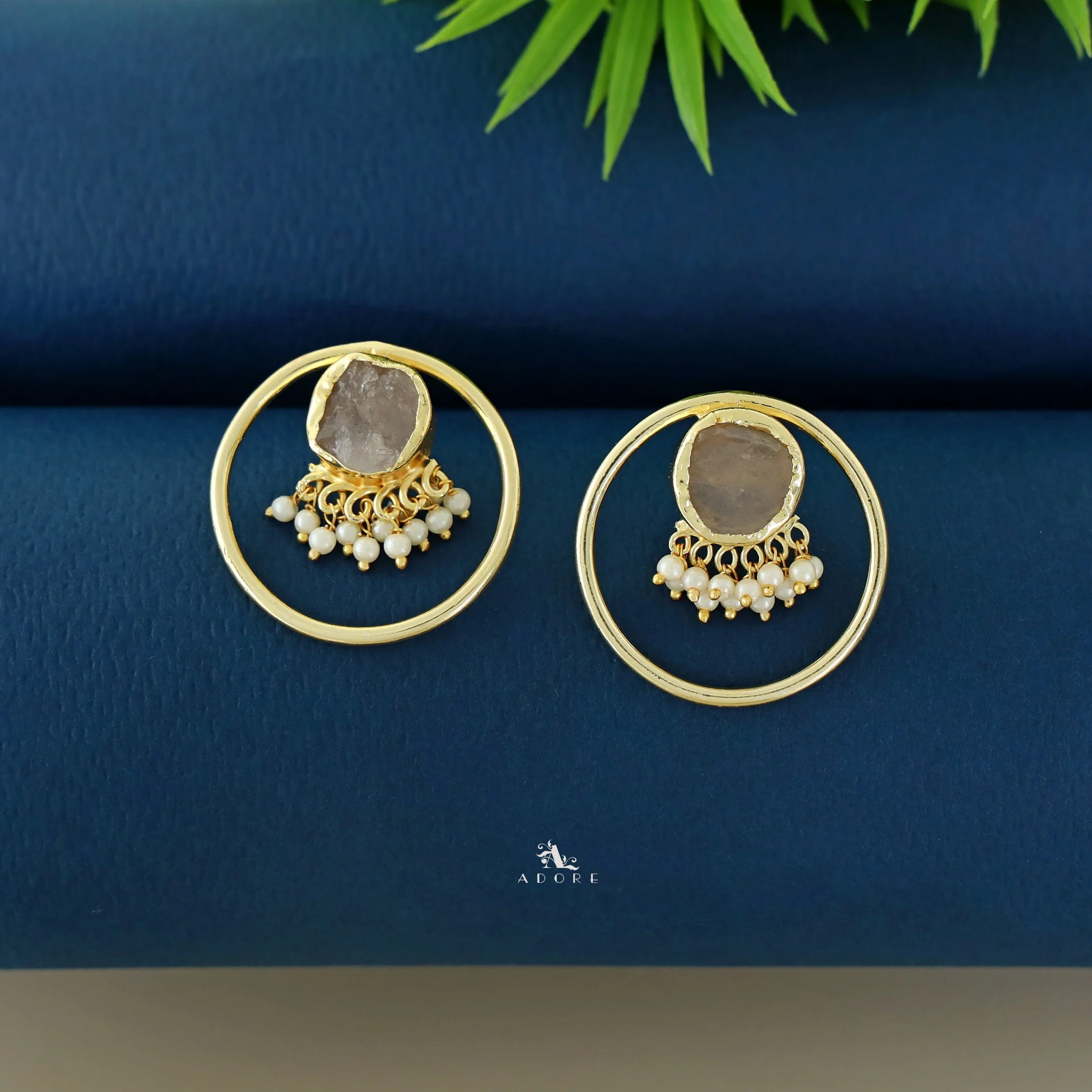Anamika Golden Circle Pearl Cluster Raw Stone Earring - Image 5