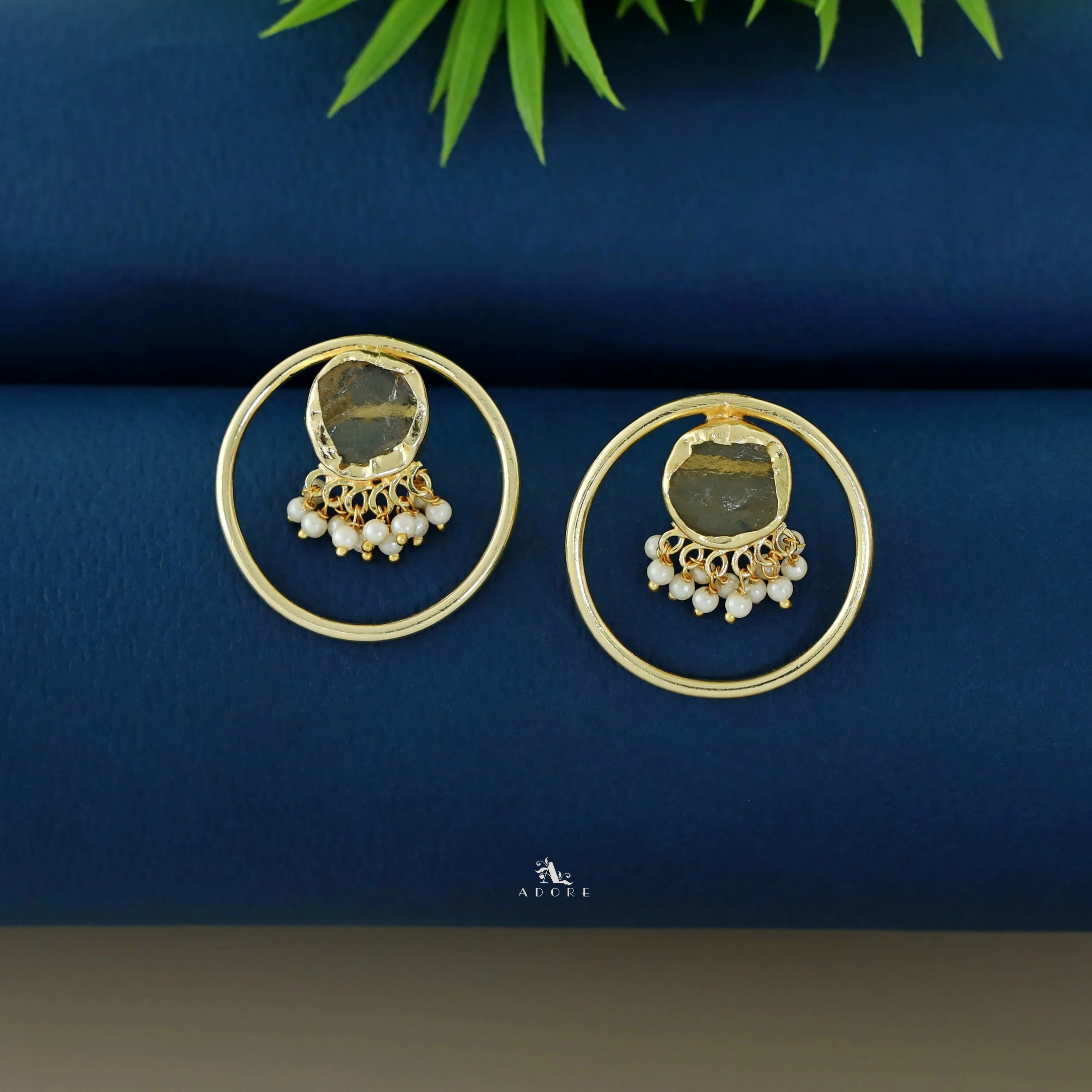 Anamika Golden Circle Pearl Cluster Raw Stone Earring - Image 6