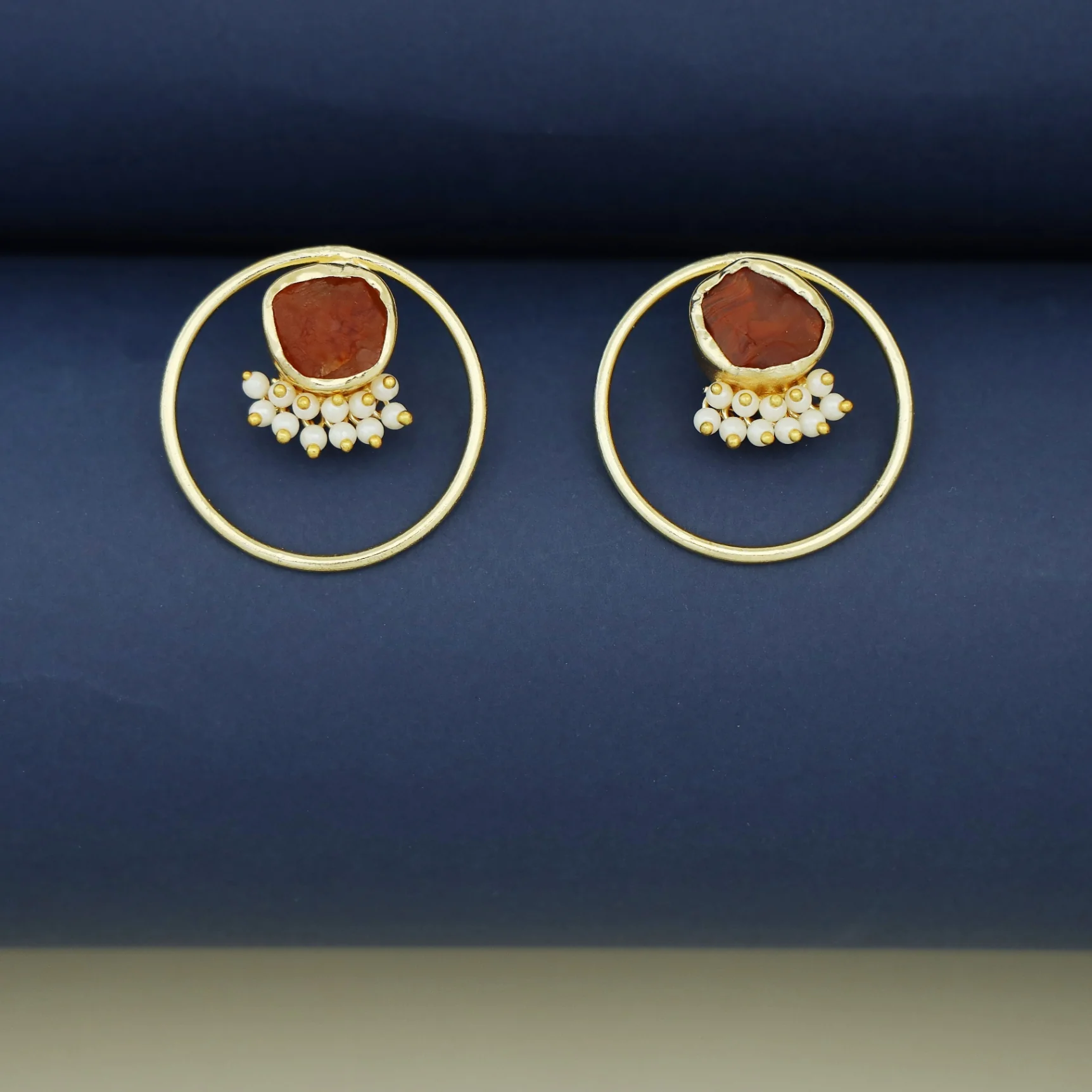 Anamika Golden Circle Pearl Cluster Raw Stone Earring - Image 7