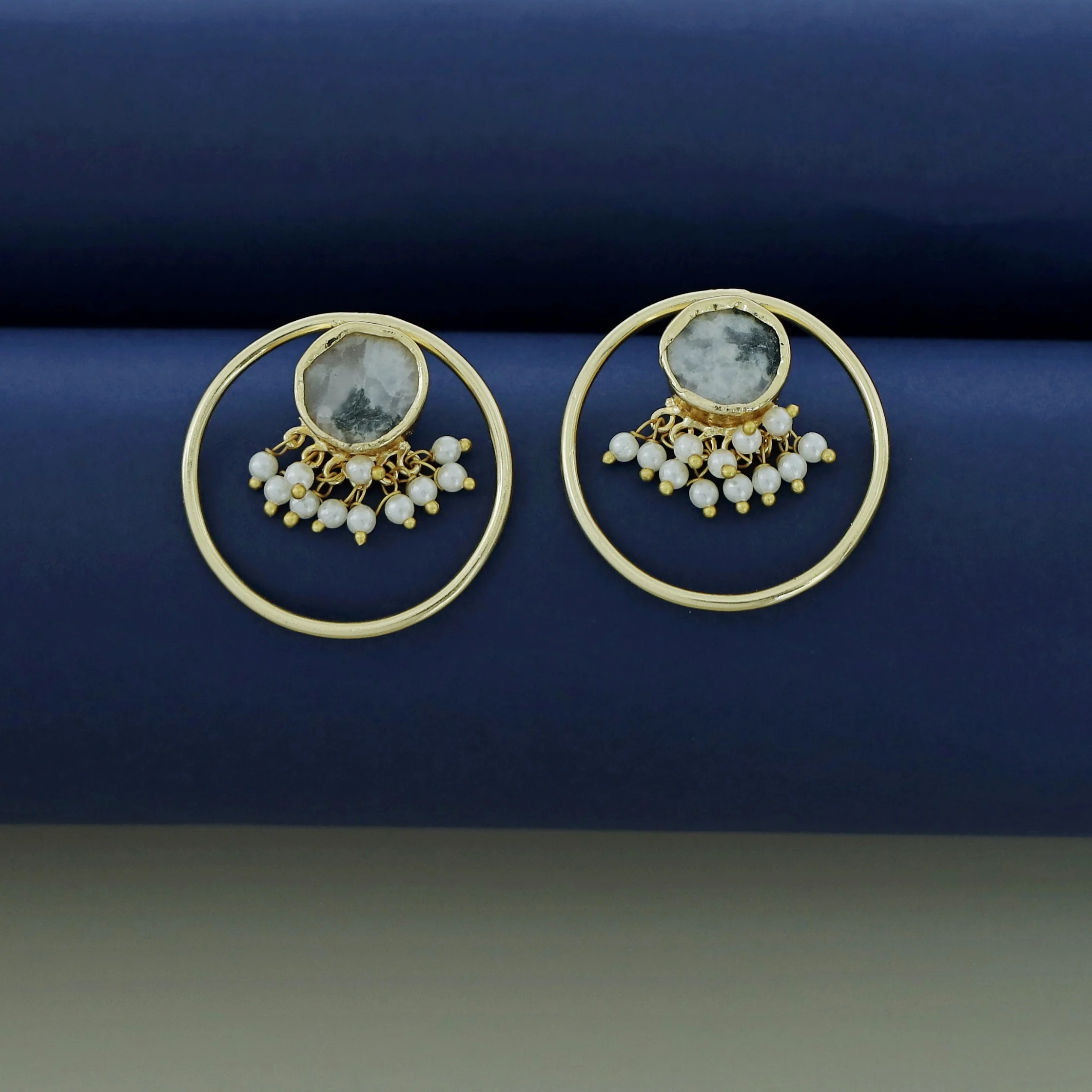 Anamika Golden Circle Pearl Cluster Raw Stone Earring - Image 8