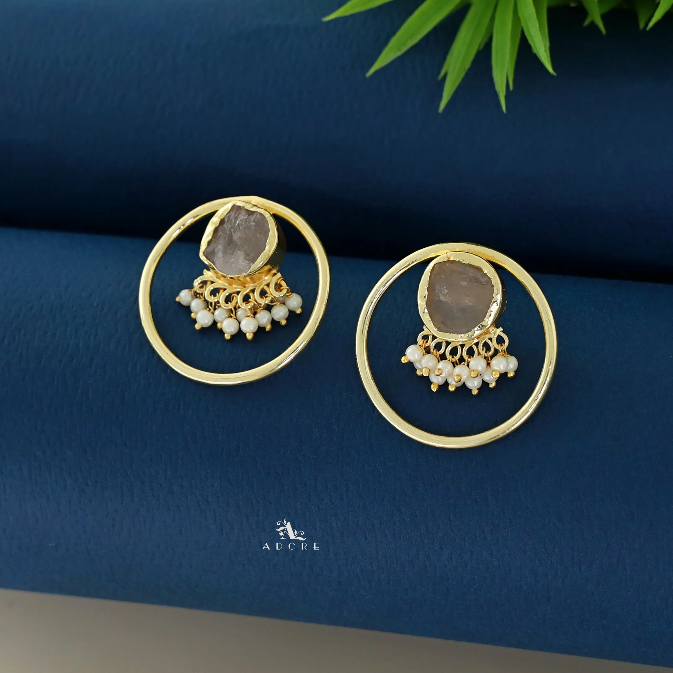 Anamika Golden Circle Pearl Cluster Raw Stone Earring - Image 9
