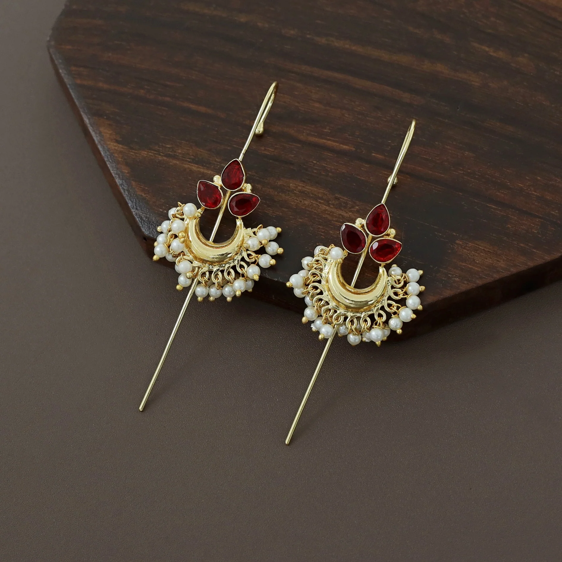 Ananya Golden Moon And Glossy Pearl Ear-Cuff - Image 8