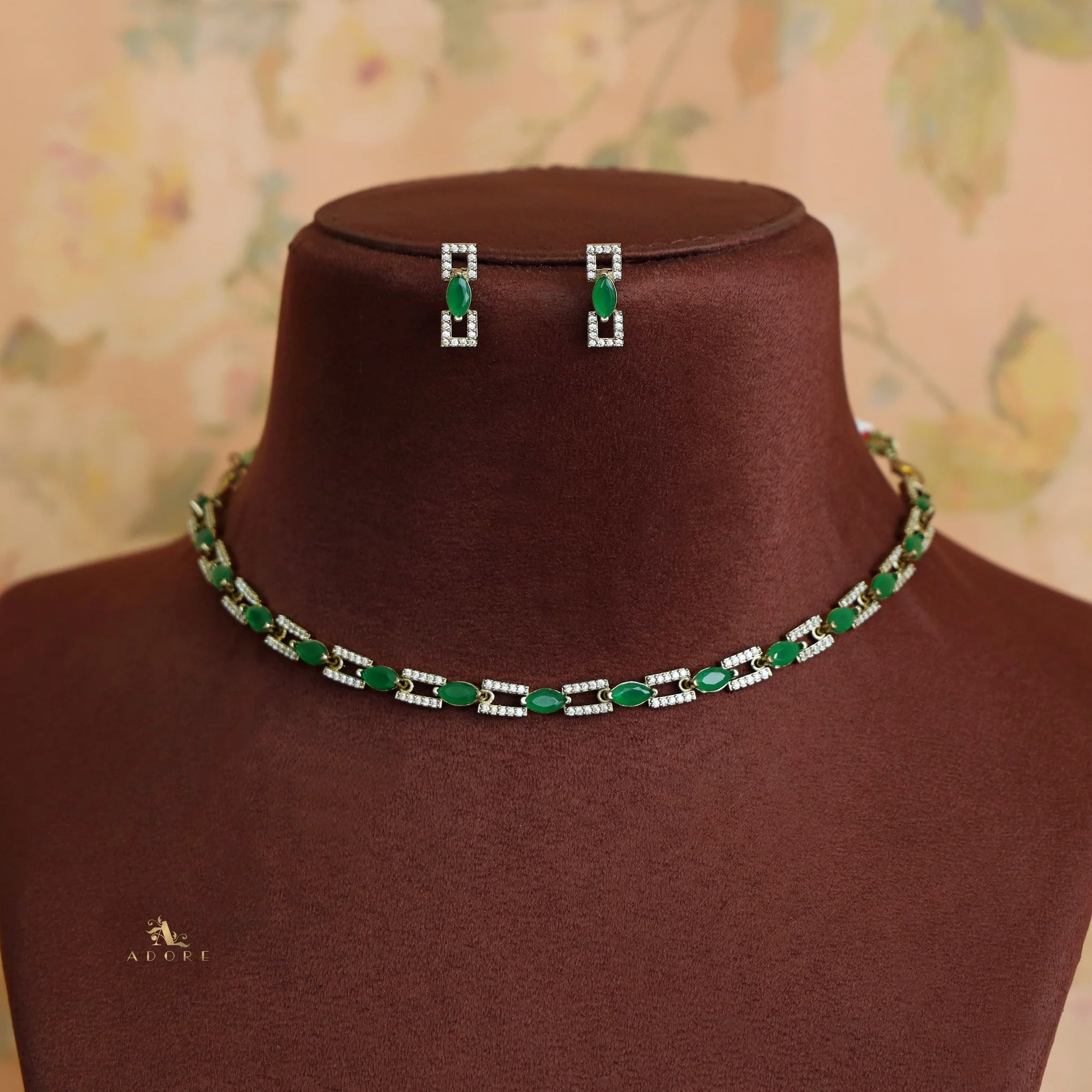 Ananya Rectangle + Drop Glossy Short Neckpiece with Earring - Image 2