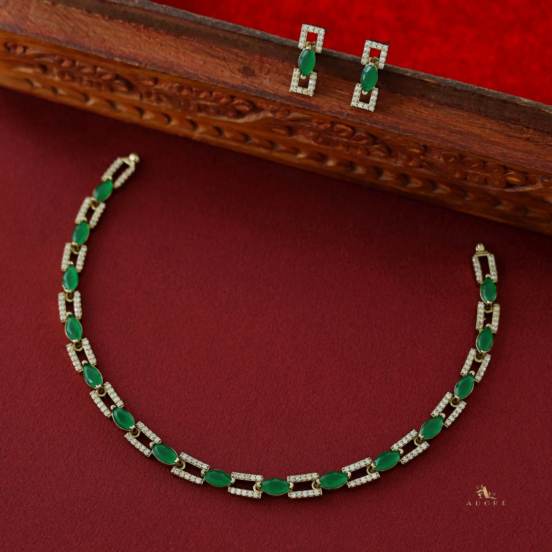 Ananya Rectangle + Drop Glossy Short Neckpiece with Earring - Image 3