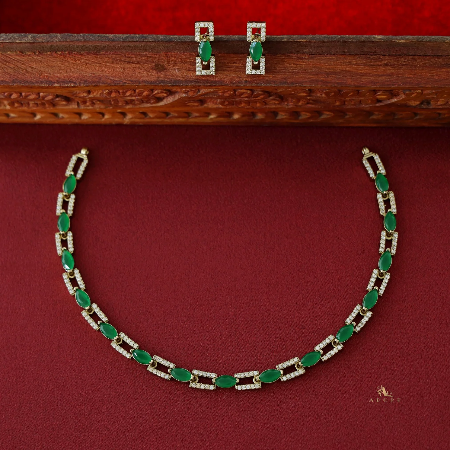 Ananya Rectangle + Drop Glossy Short Neckpiece with Earring - Image 5