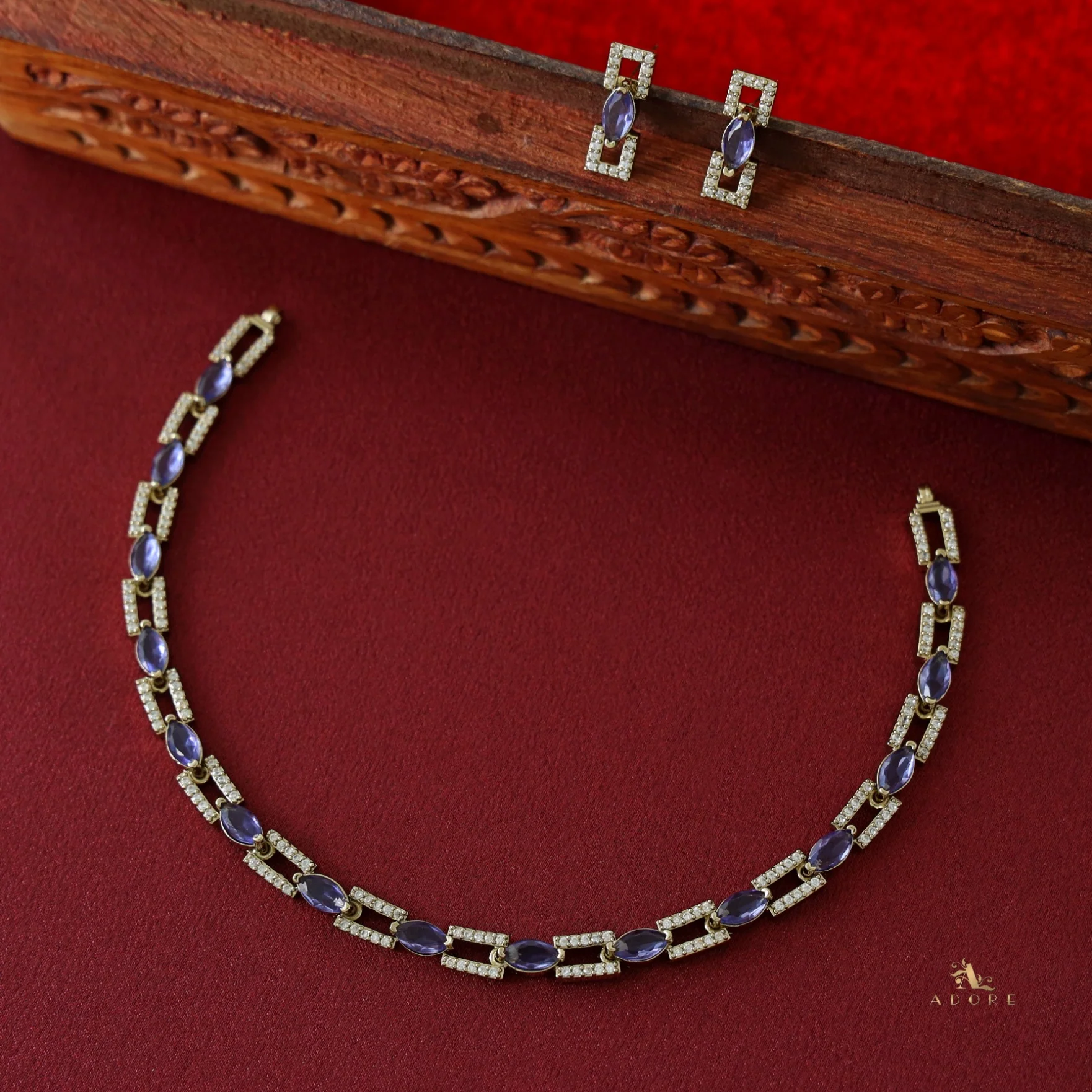 Ananya Rectangle + Drop Glossy Short Neckpiece with Earring - Image 7