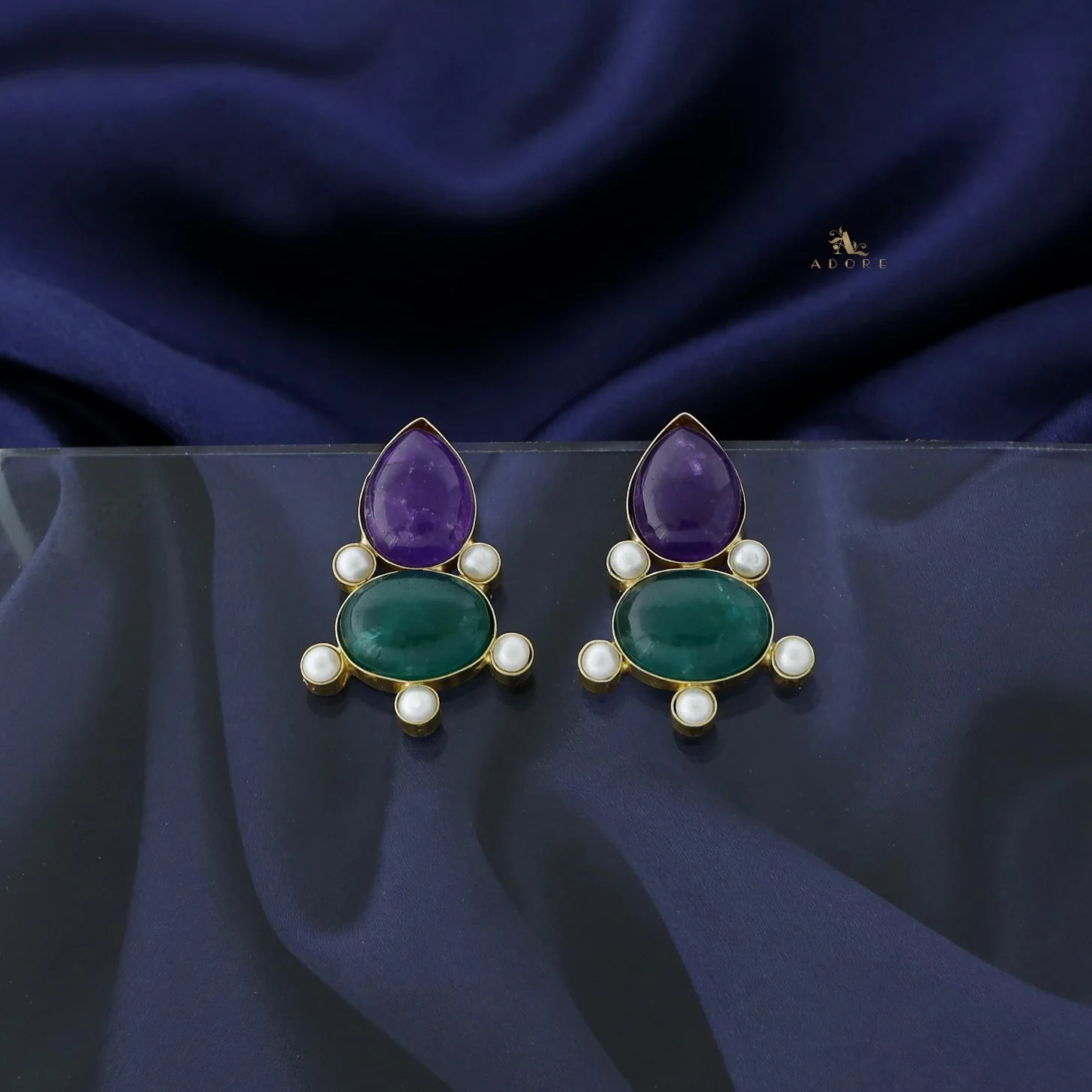 Andriana Oval Jasper stone MOP Earring - Image 12