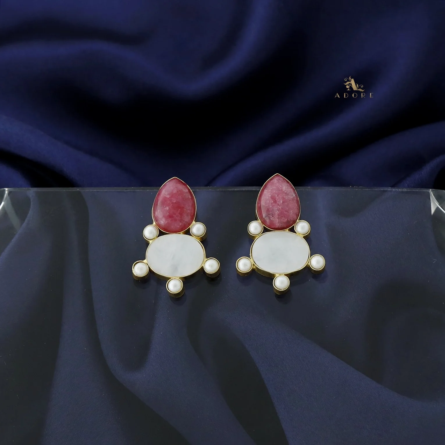 Andriana Oval Jasper stone MOP Earring - Image 8