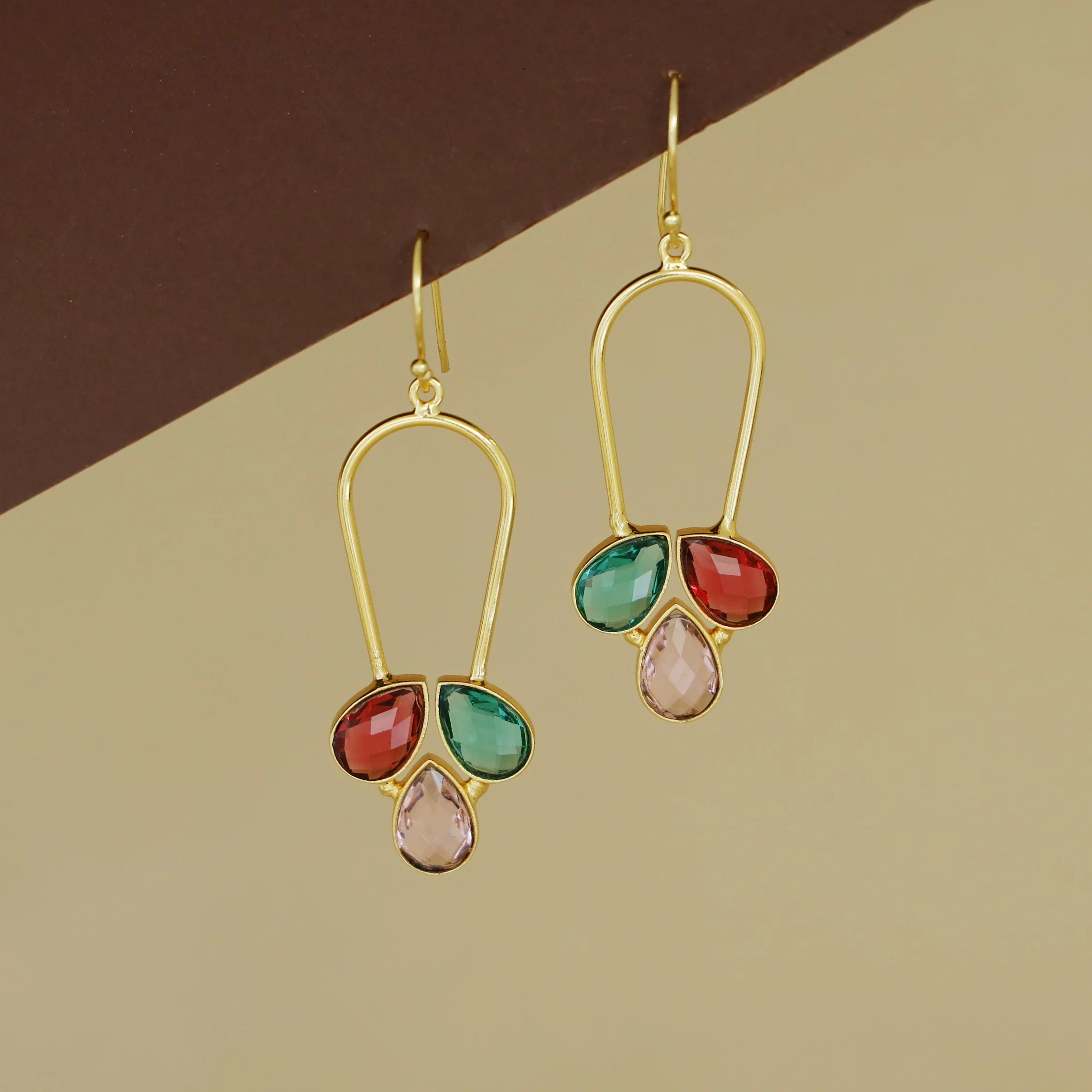 Anila Golden Arch Tri Glossy Stone Drop - Image 2