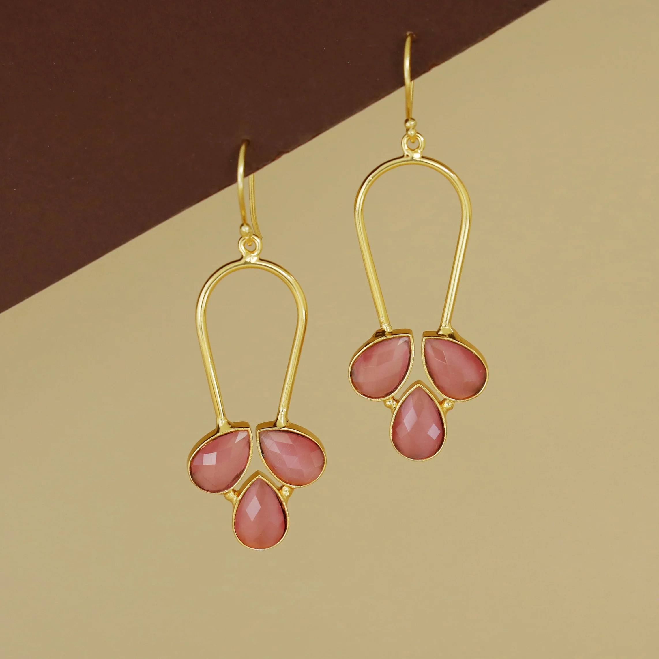 Anila Golden Arch Tri Glossy Stone Drop - Image 3