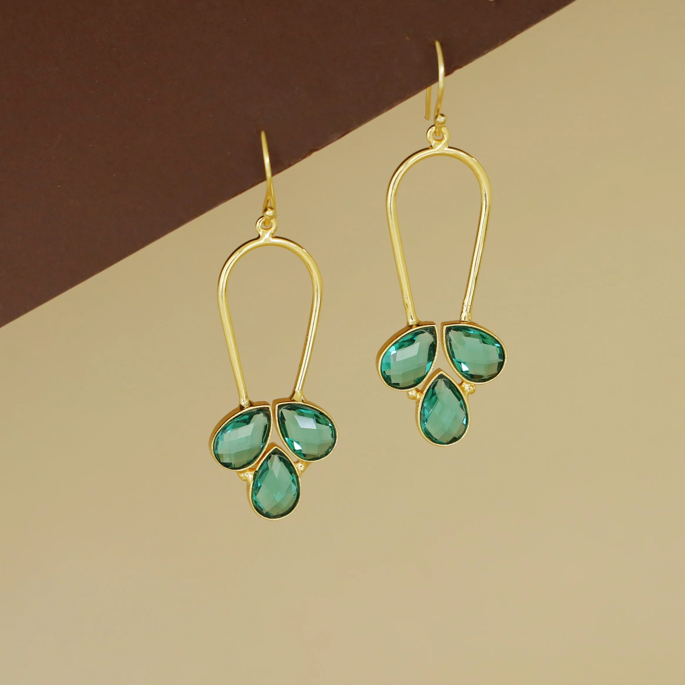 Anila Golden Arch Tri Glossy Stone Drop - Image 4