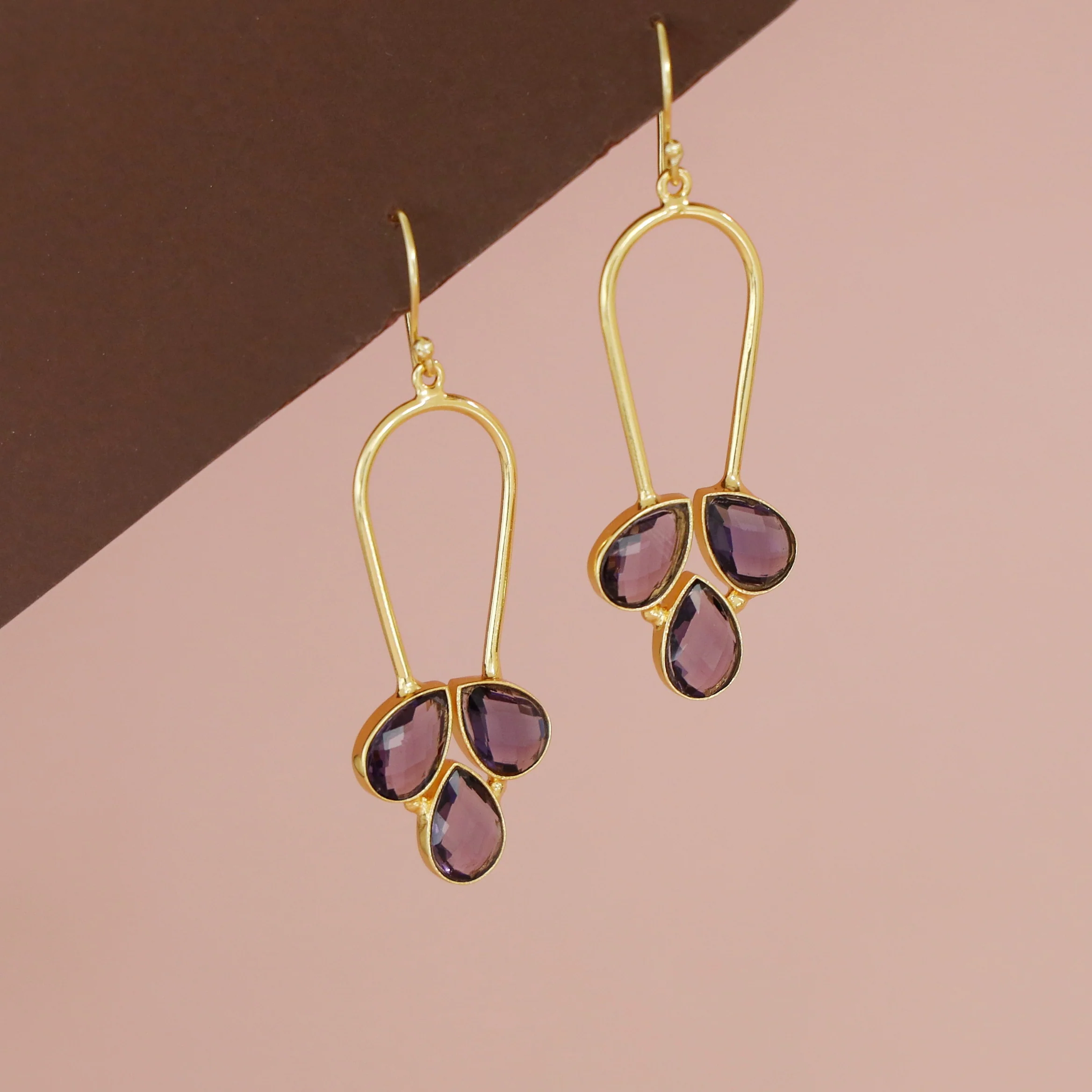 Anila Golden Arch Tri Glossy Stone Drop - Image 5