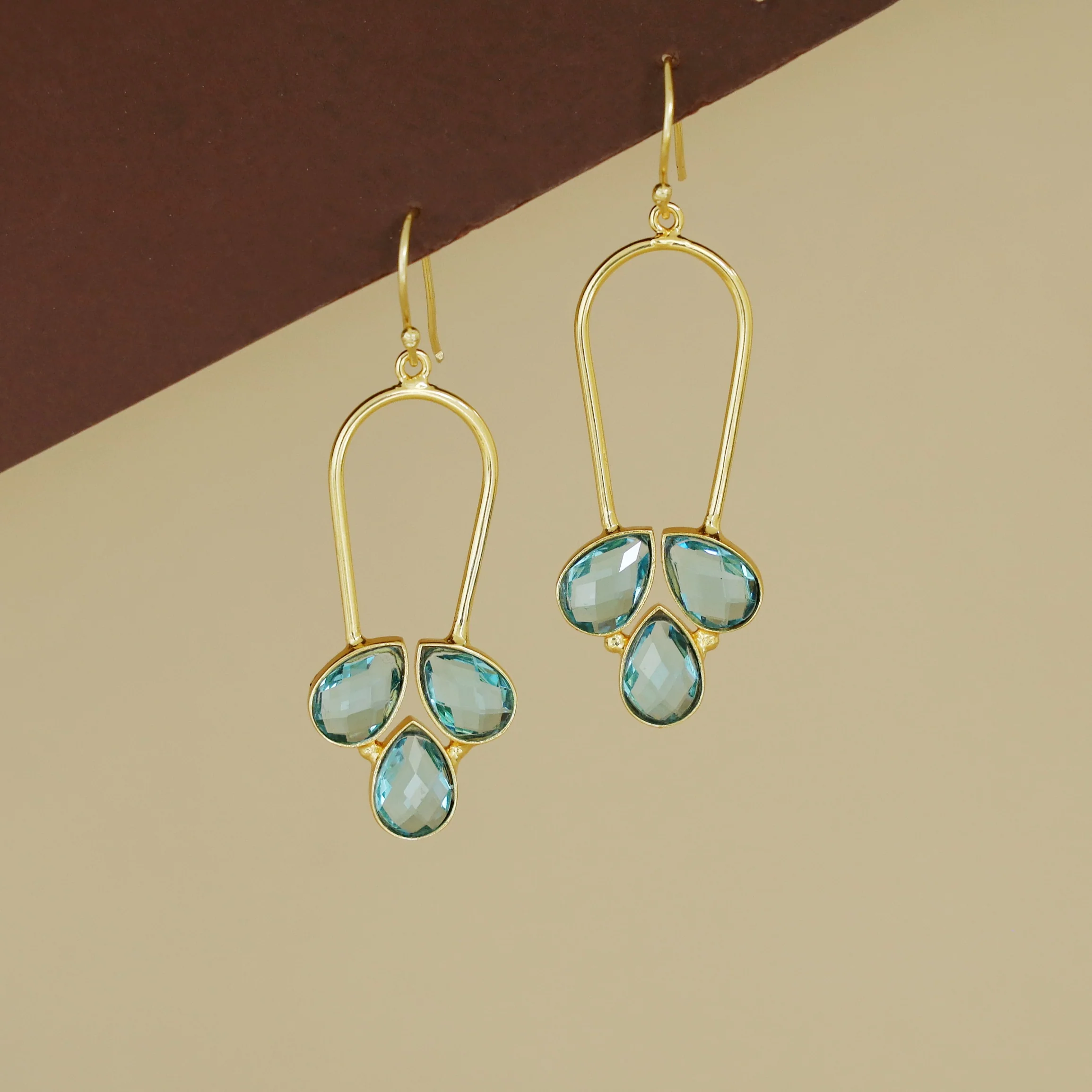 Anila Golden Arch Tri Glossy Stone Drop - Image 6