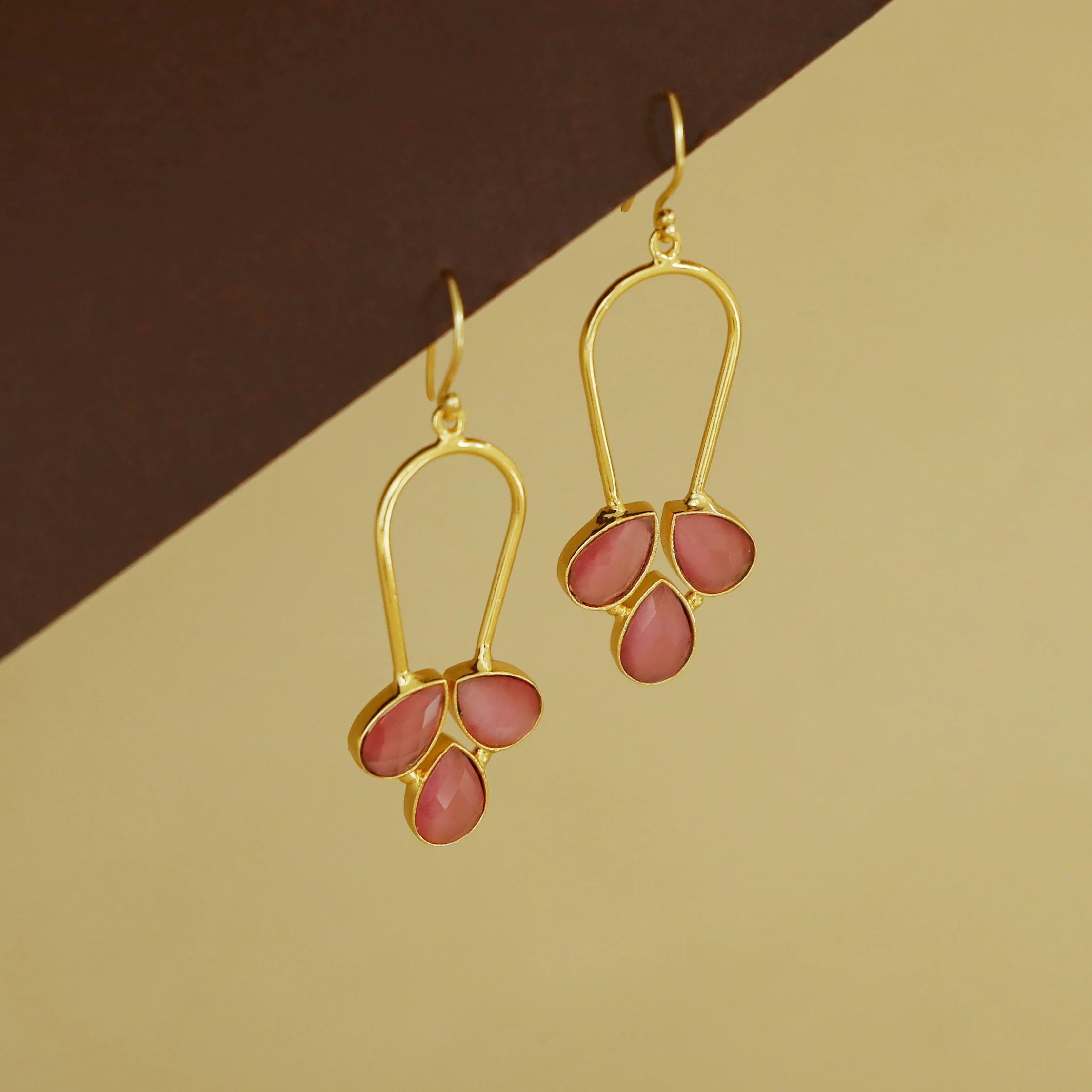 Anila Golden Arch Tri Glossy Stone Drop - Image 8