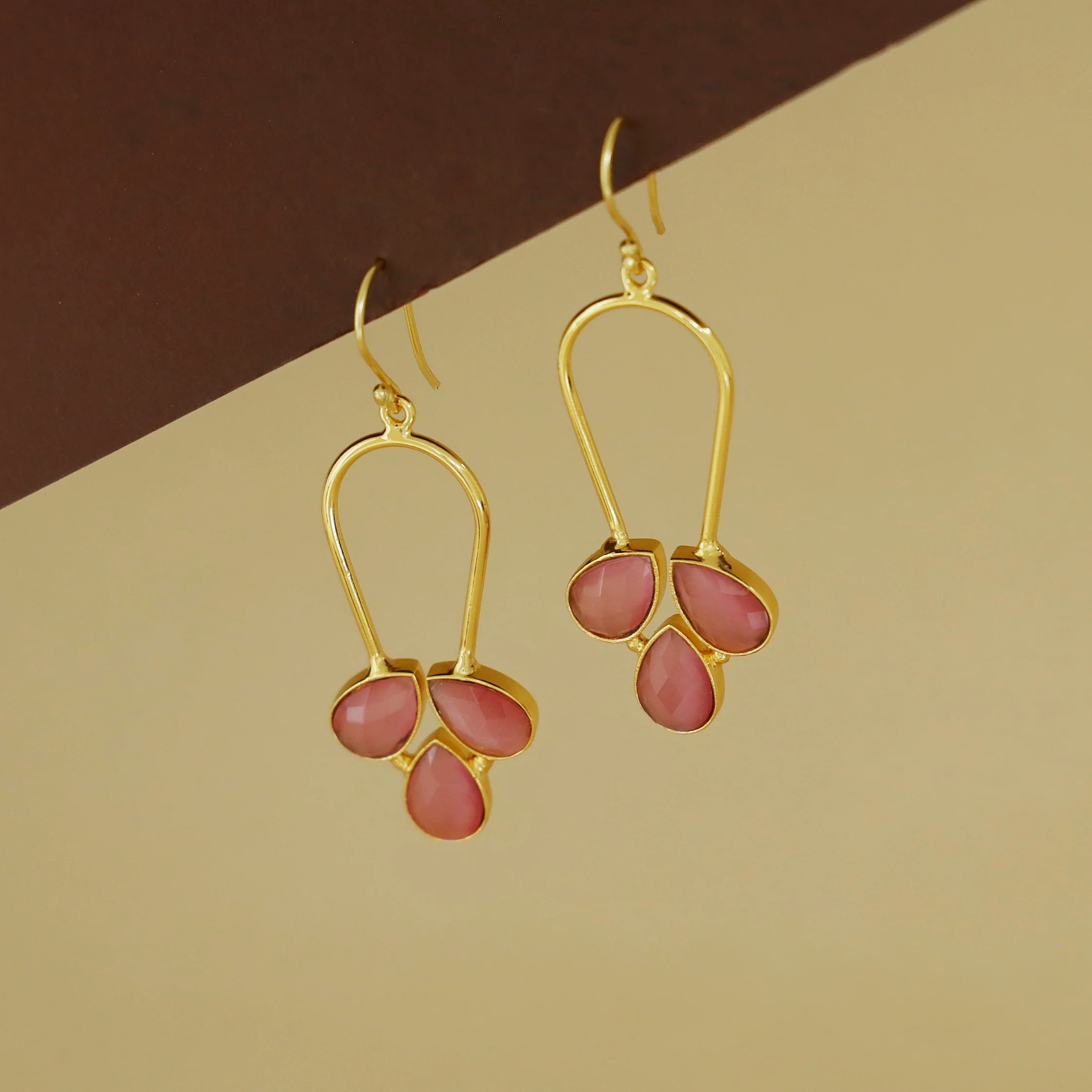 Anila Golden Arch Tri Glossy Stone Drop - Image 9