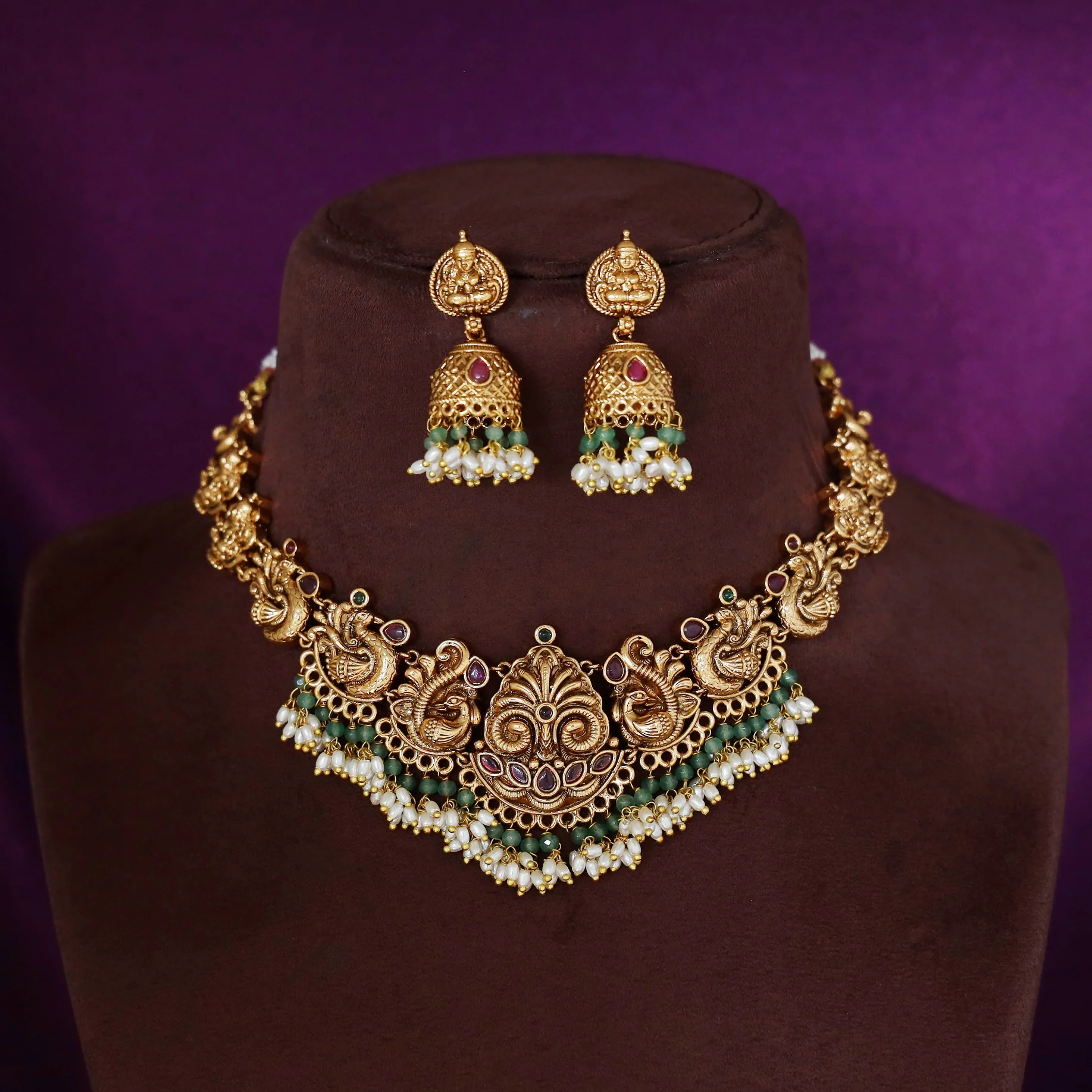 Anisha Mayura Devi Rice Pearl Short Neckpiece With Earring - Image 2