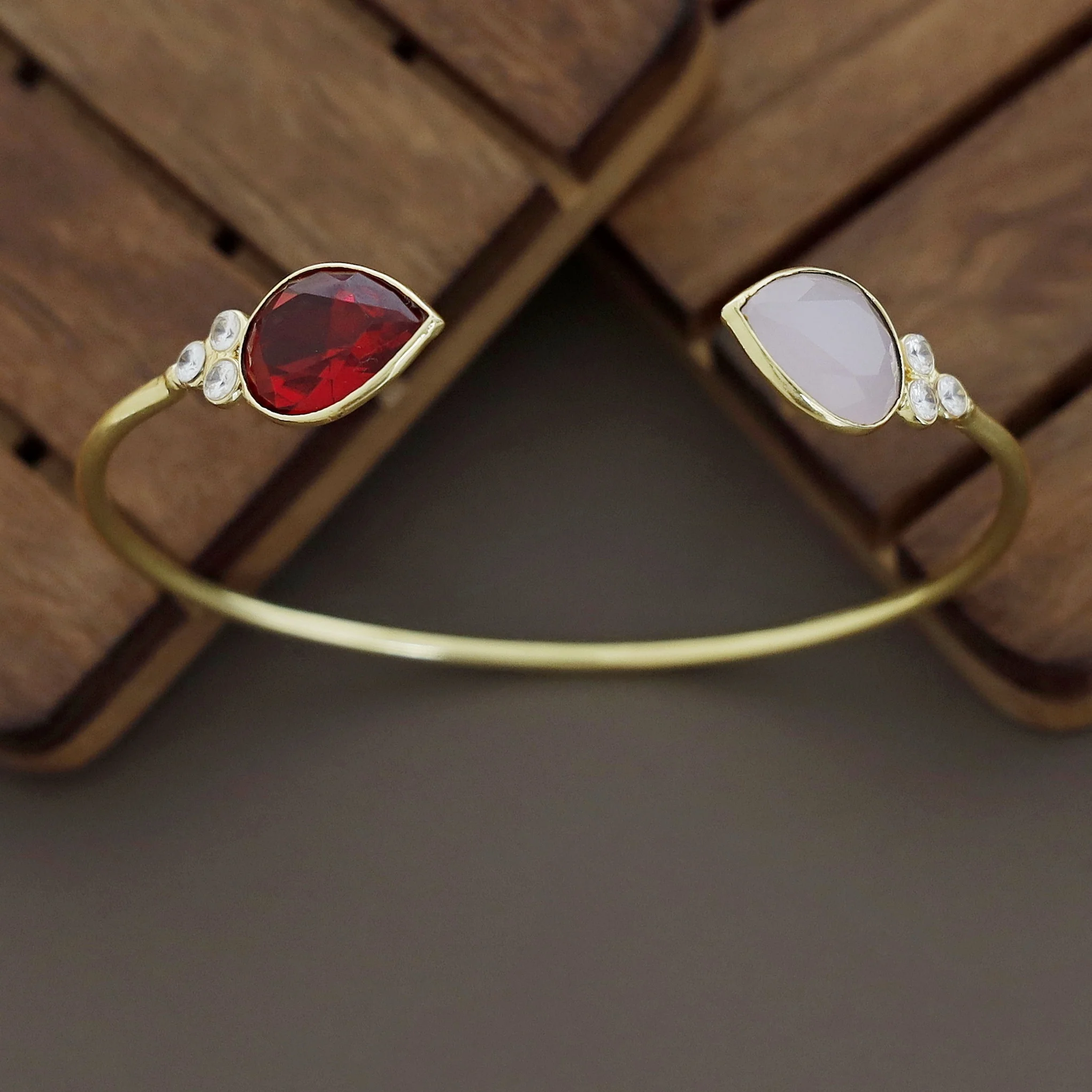 Anissa Golden Glossy Stone Bangle - Image 2