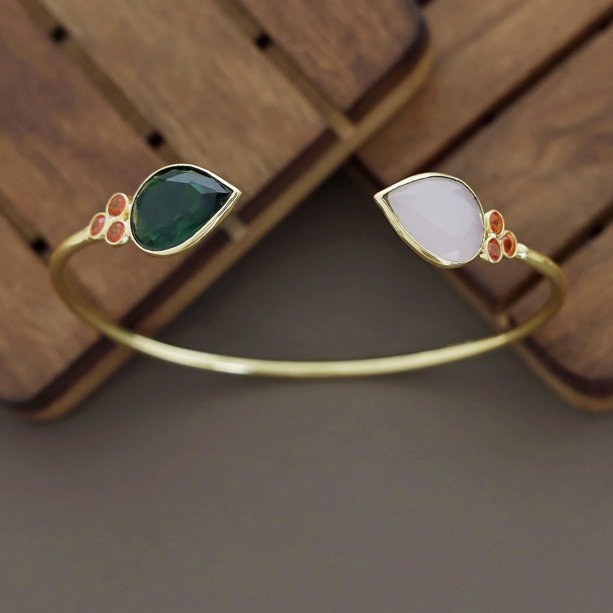 Anissa Golden Glossy Stone Bangle - Image 3