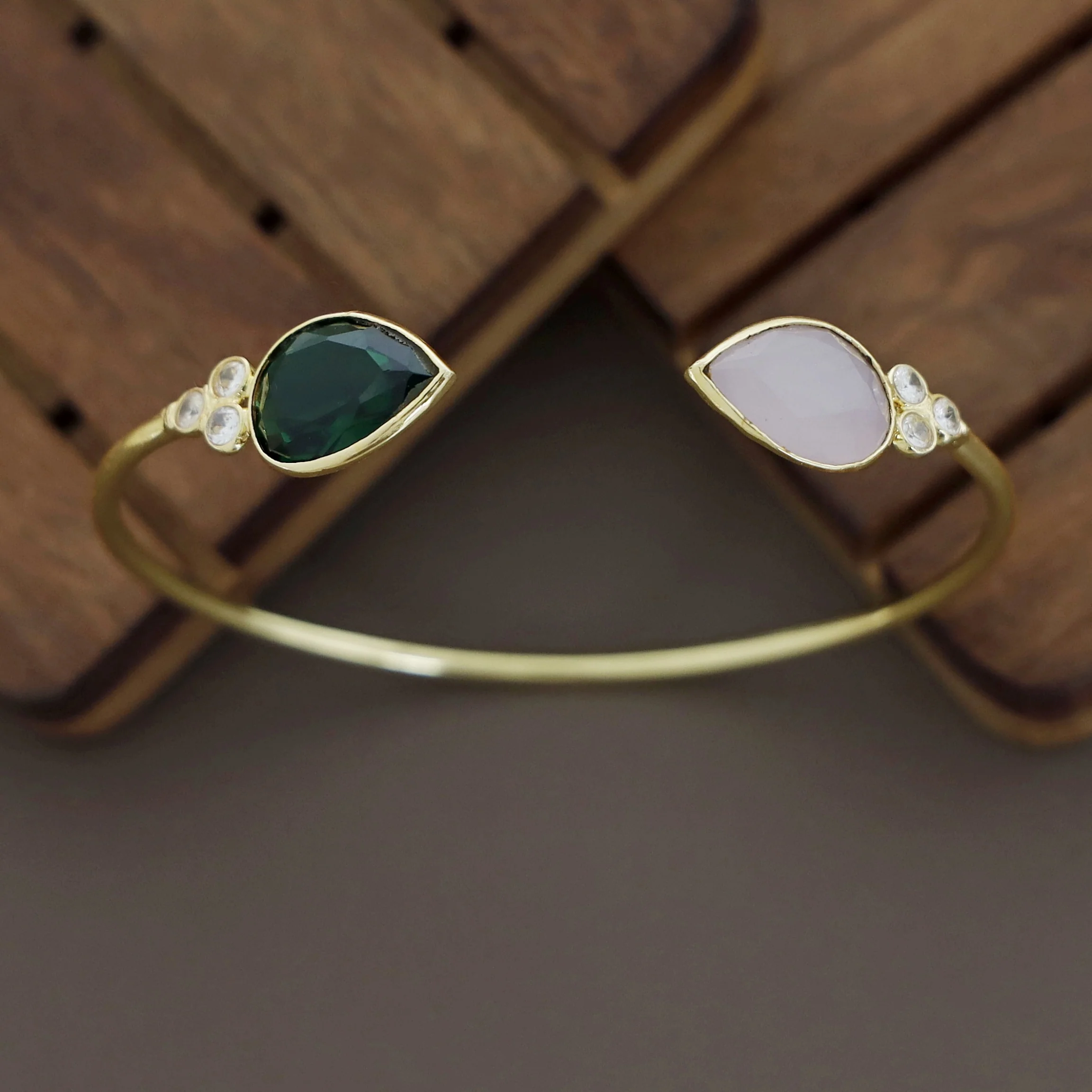 Anissa Golden Glossy Stone Bangle - Image 5