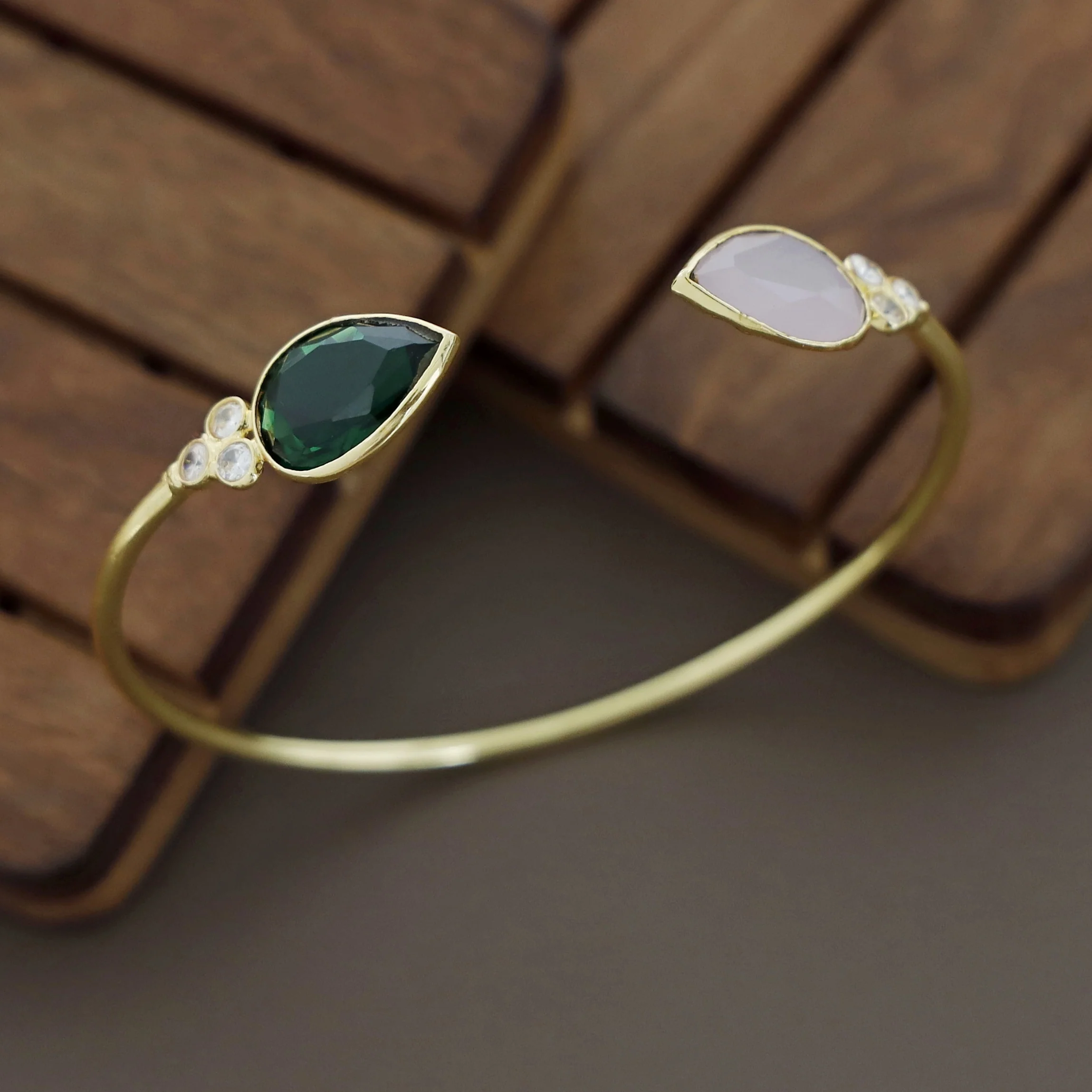 Anissa Golden Glossy Stone Bangle - Image 6