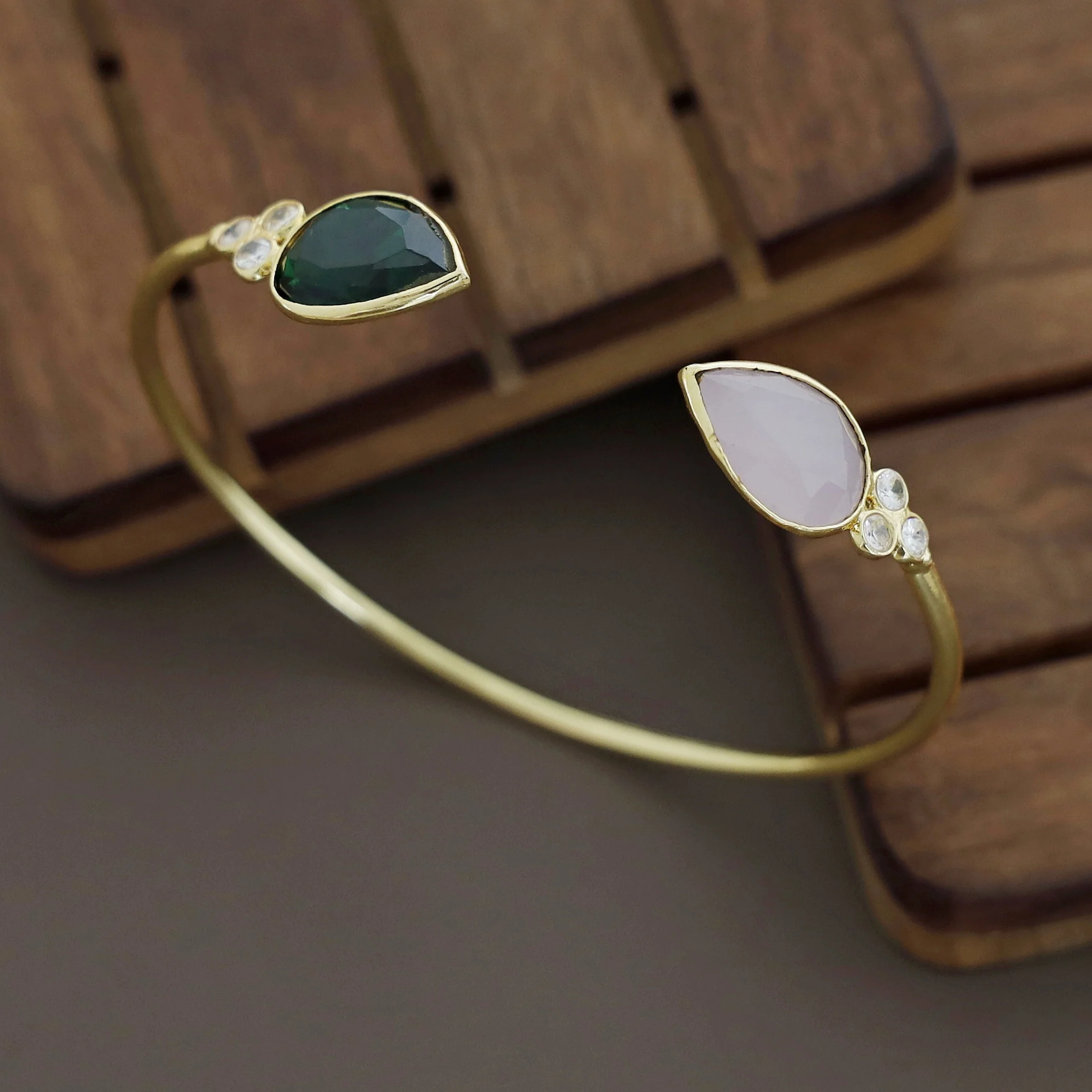 Anissa Golden Glossy Stone Bangle - Image 8