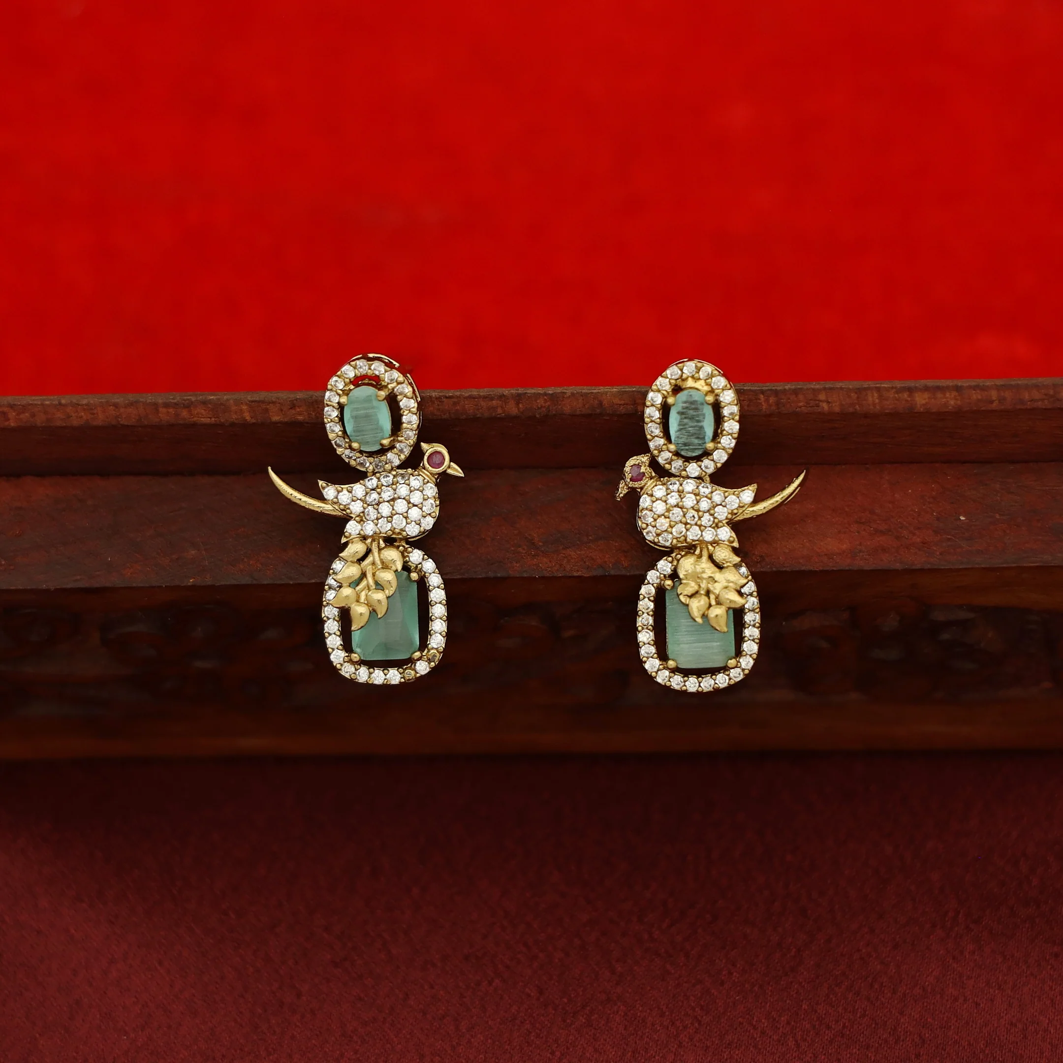 Anjana AD Stone Bird Glossy Rectangle Short Neckpiece With Earring - Image 7