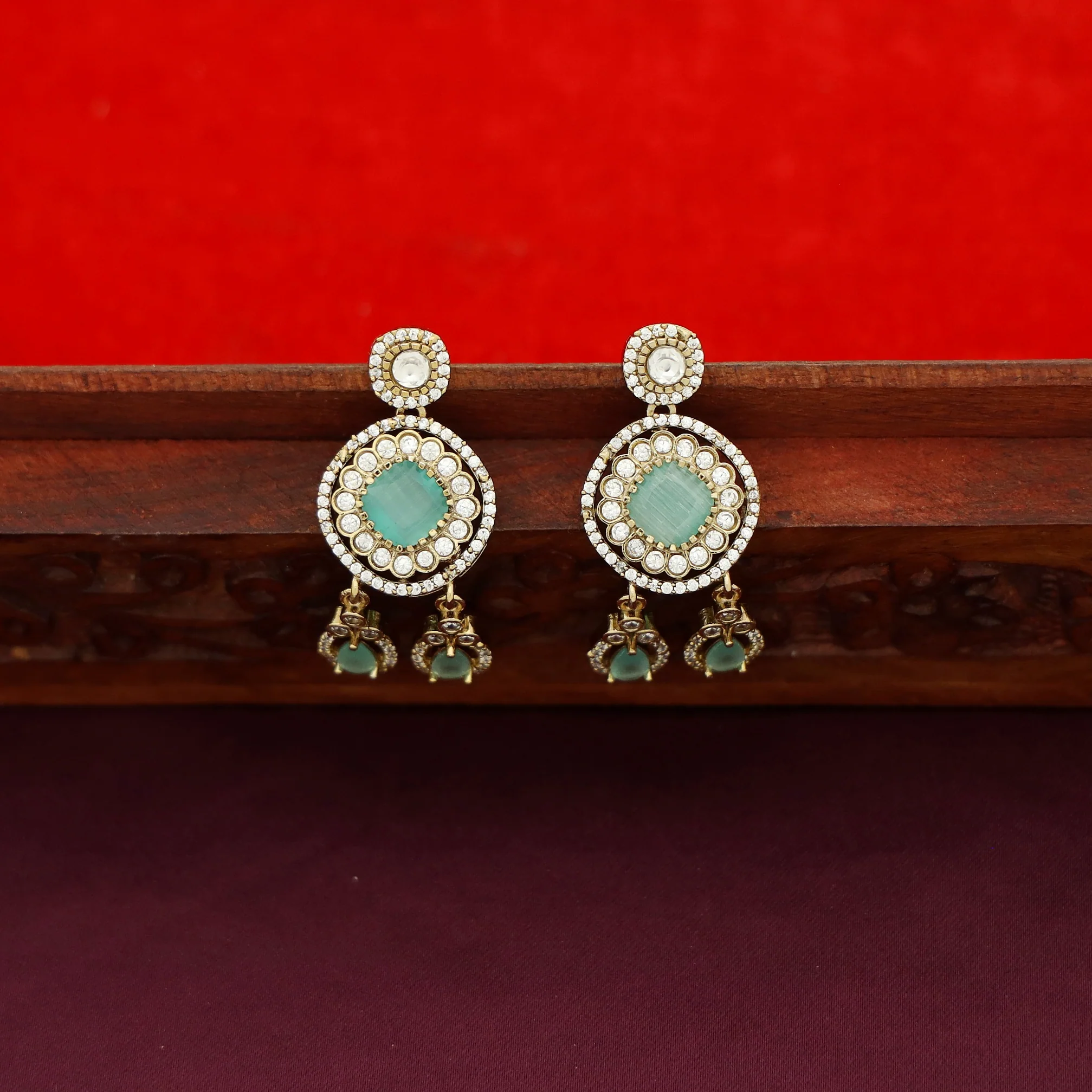 Anoohya AD Stone Hanging Drop Short Neckpiece With Earring - Image 10