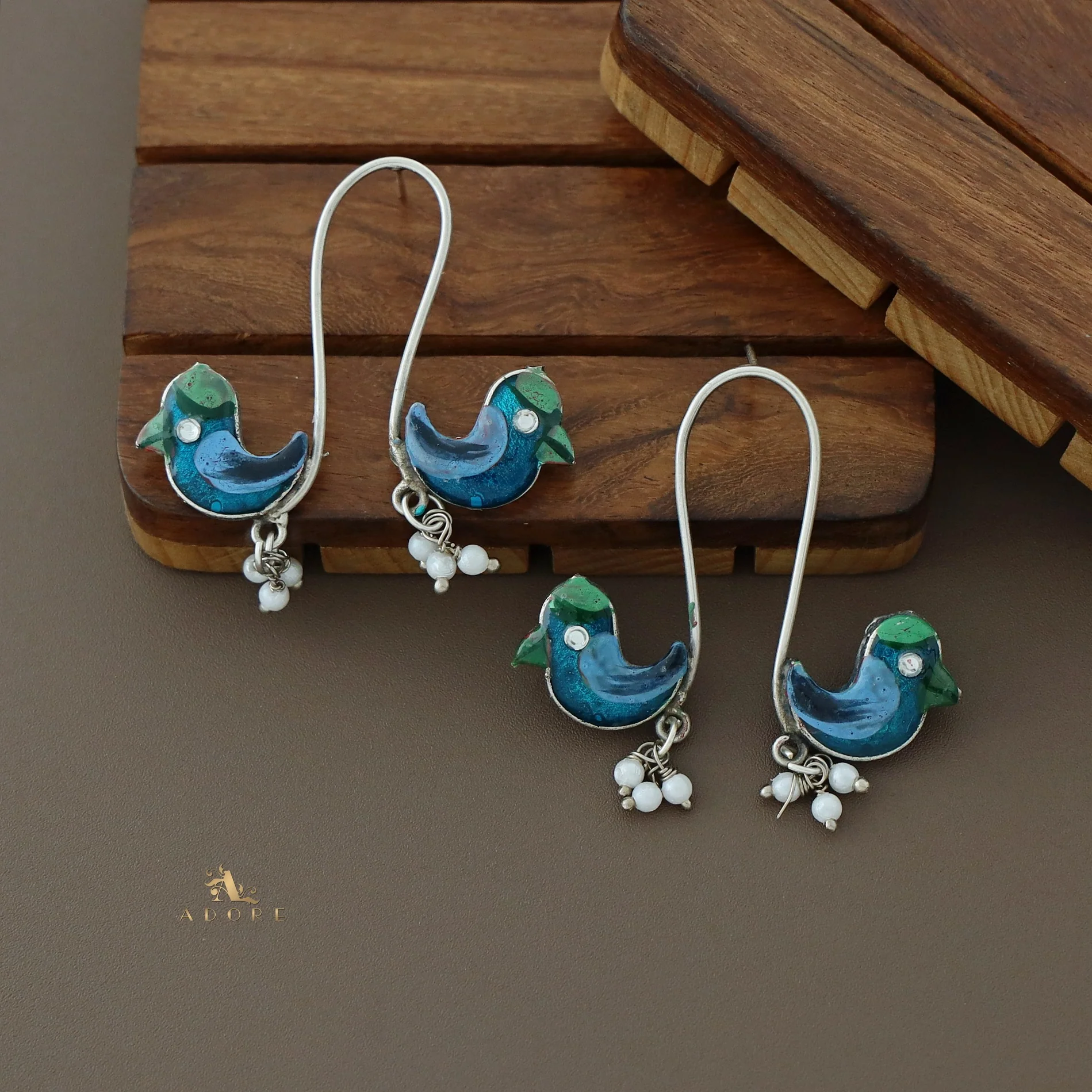 Antique Curvy Meenakari Bonsy Bird Earring - Image 31