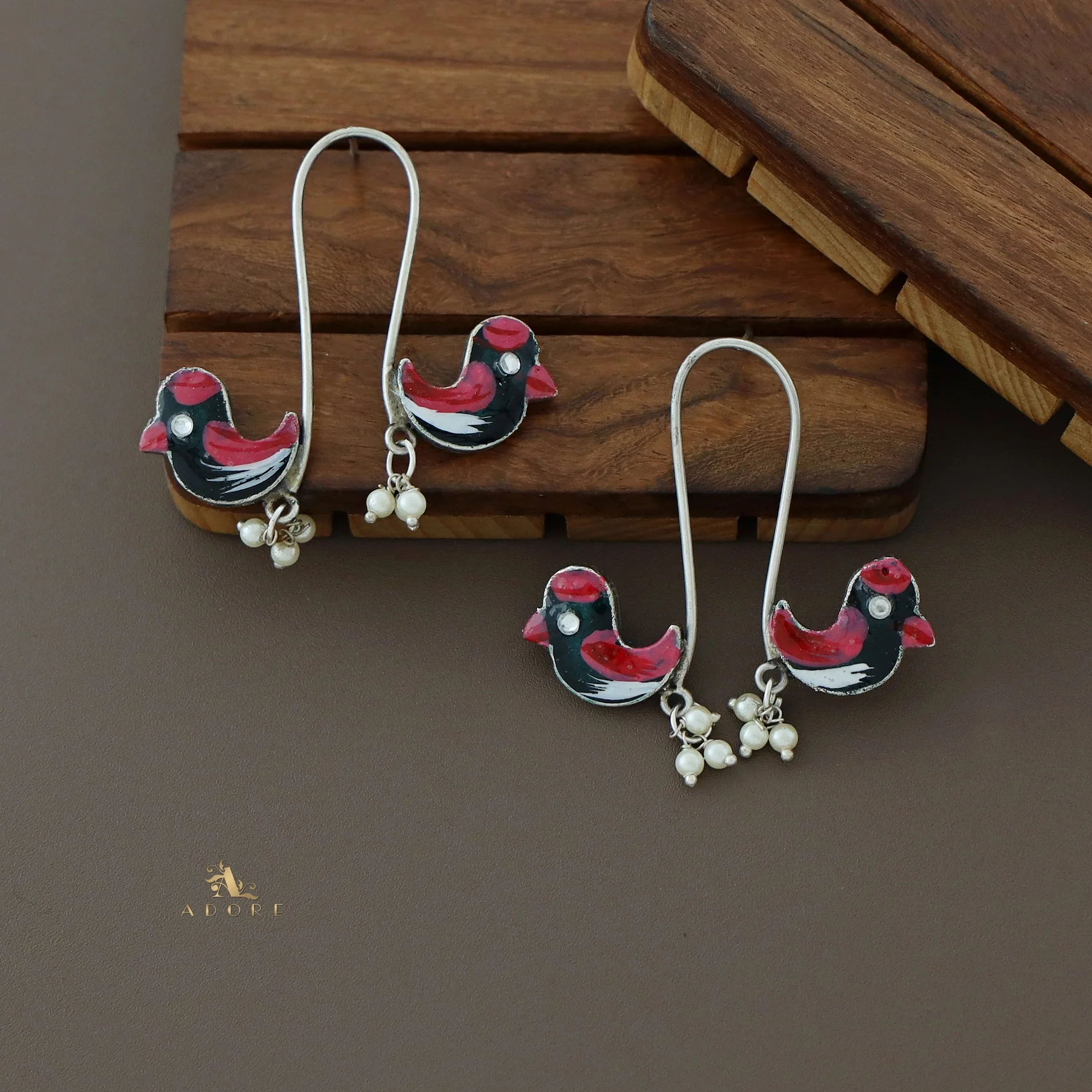 Antique Curvy Meenakari Bonsy Bird Earring - Image 32